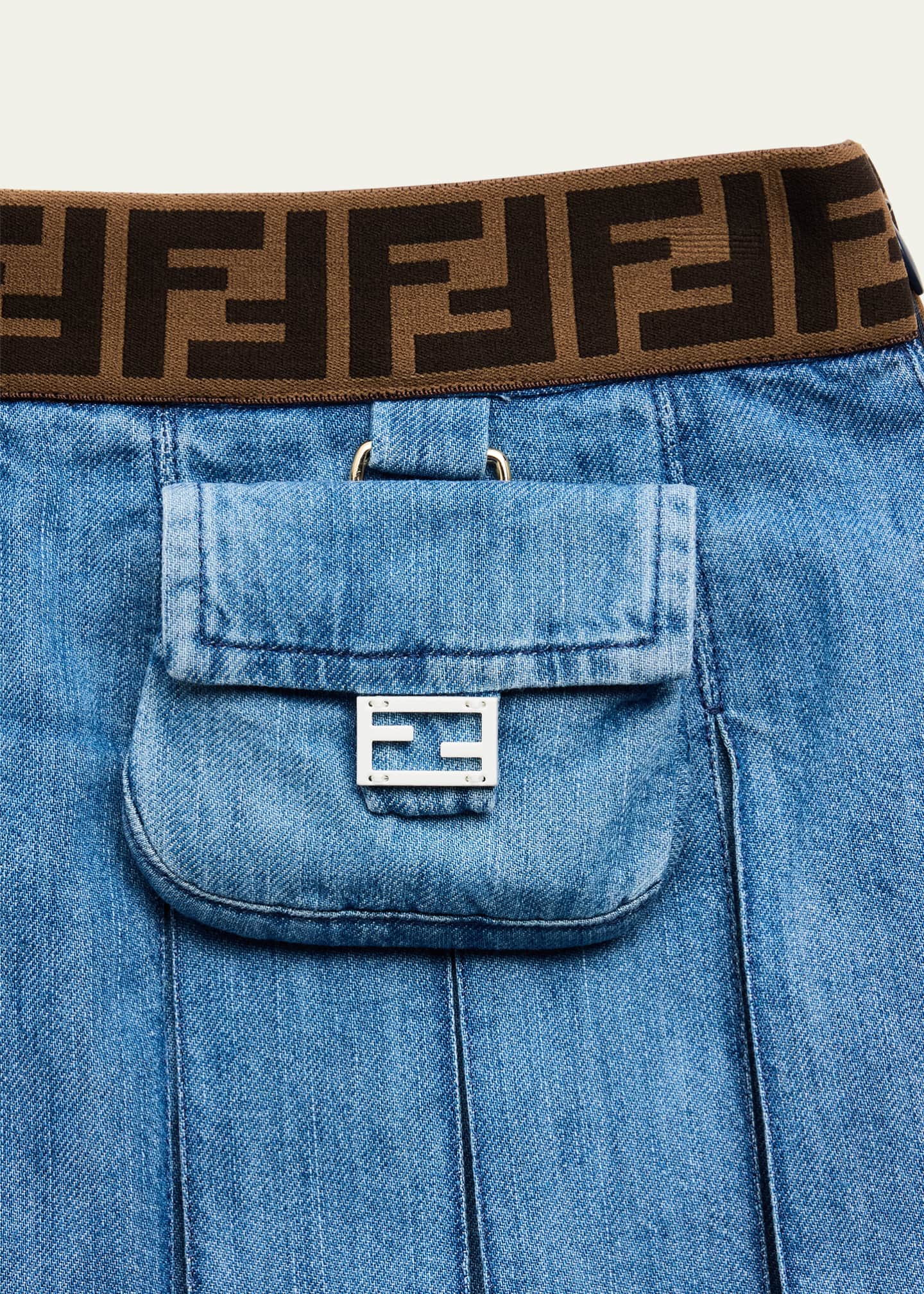 Girl's Pleated Monogram Denim Skirt, Size 8-12