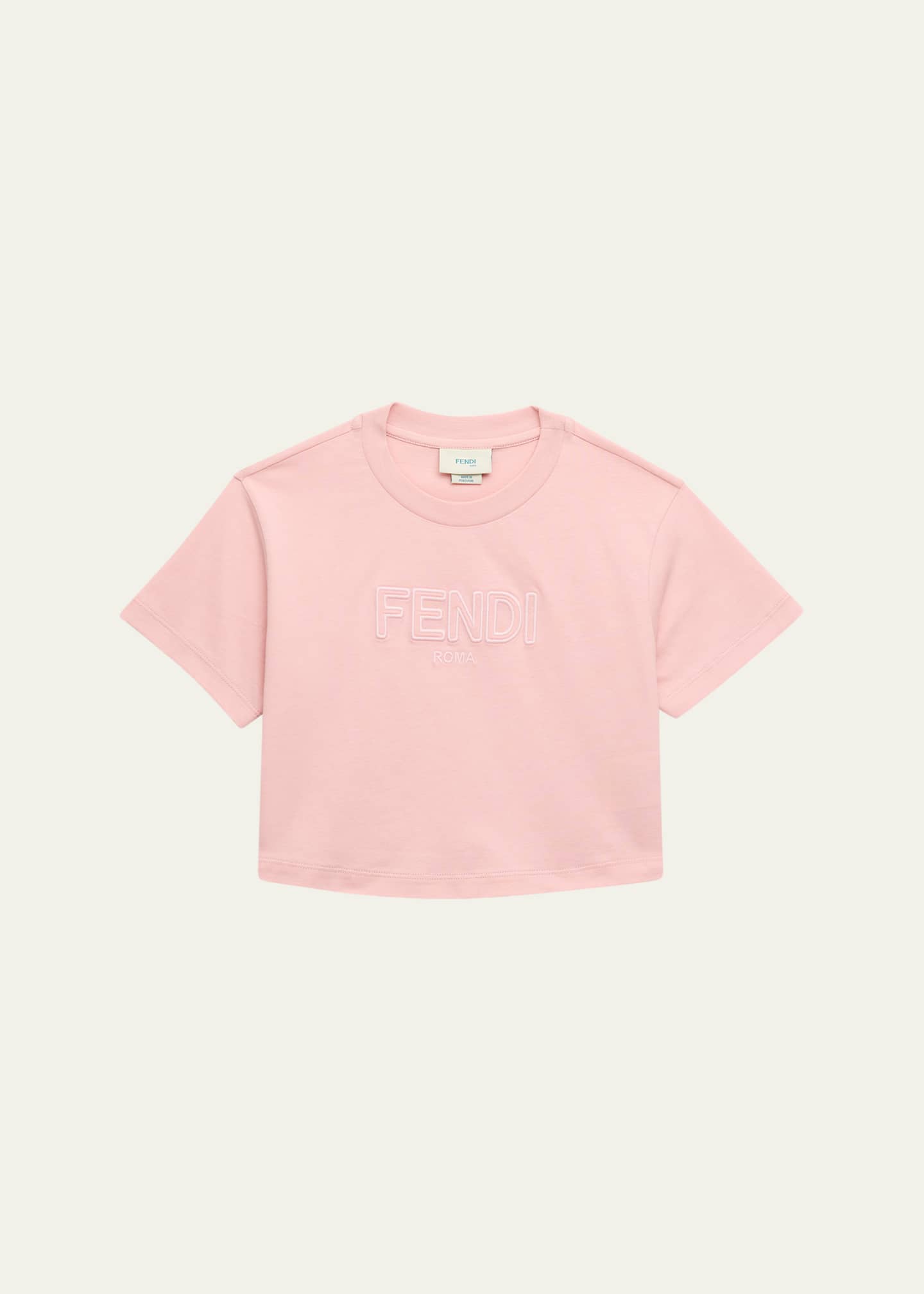 Fendi Girl's Embroidered Logo-Print Cropped T-Shirt, Size 8-12 Image 1 of 3