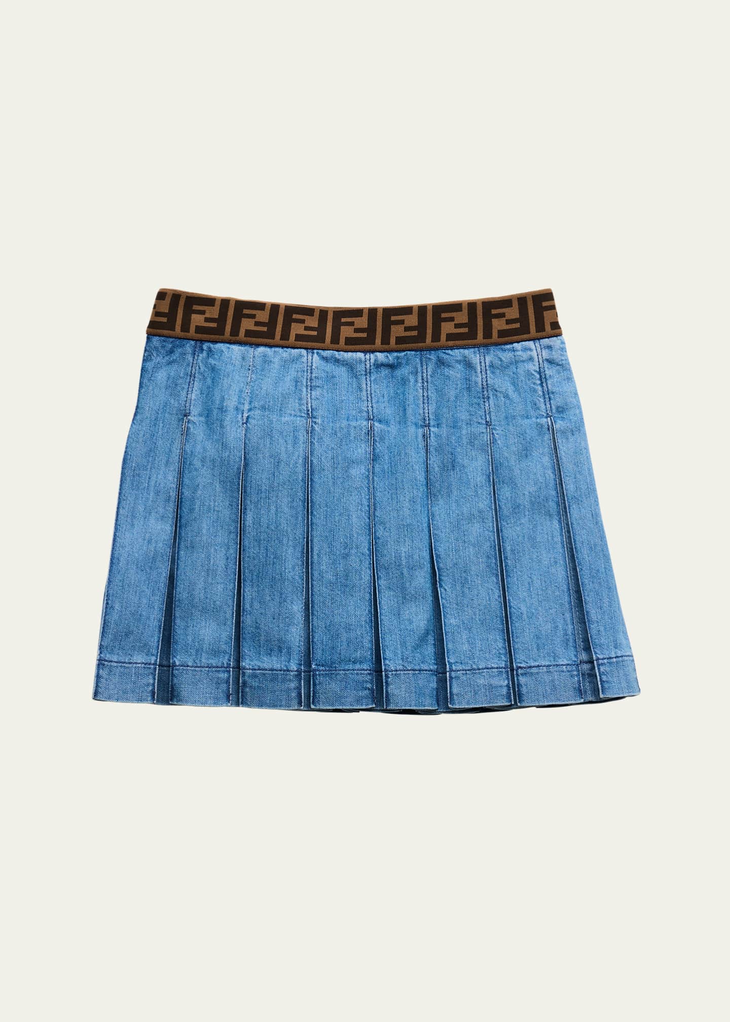 Fendi Girl's Pleated Monogram Denim Skirt, Size 3-6 Image 2 of 3