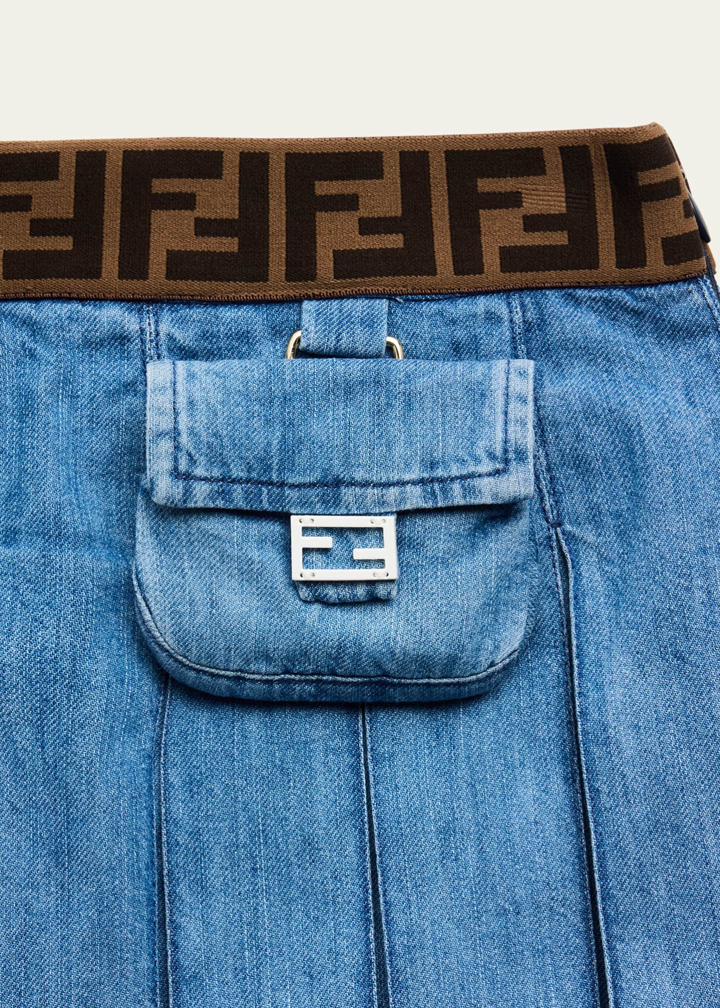 Fendi Girl's Pleated Monogram Denim Skirt, Size 3-6 Image 3 of 3