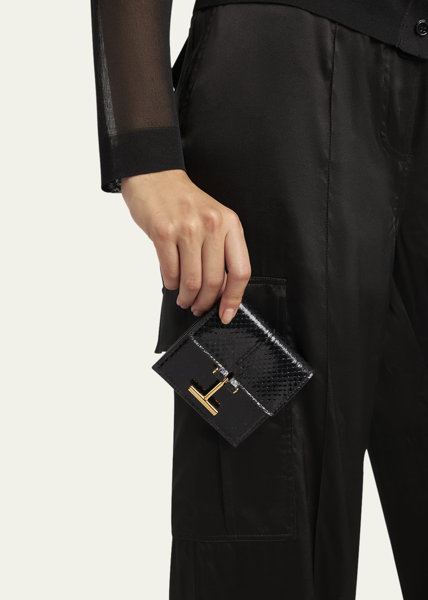 TOM FORD Flap Card Holder in Snake-Embossed Leather Image 2 of 4