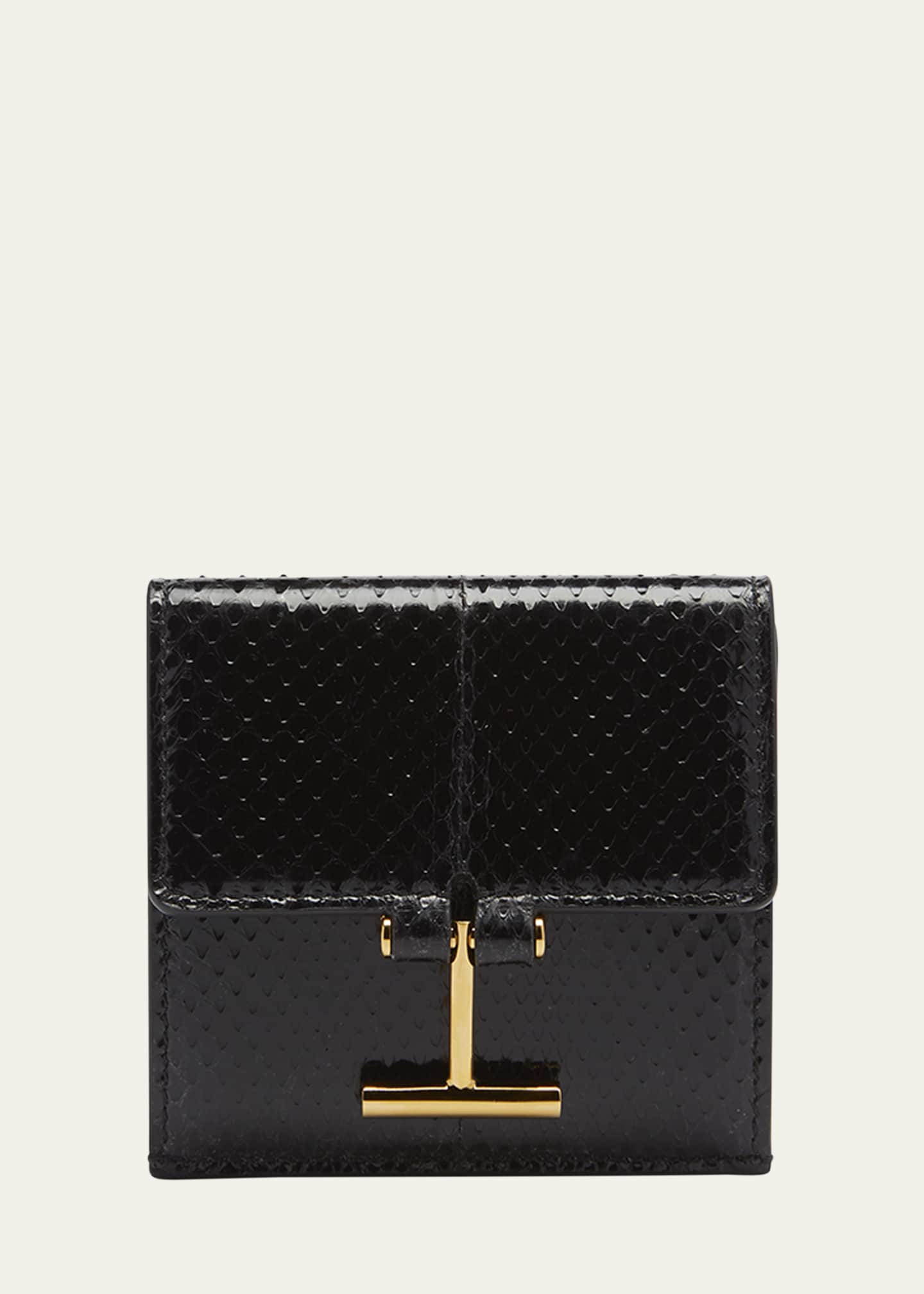 TOM FORD Flap Card Holder in Snake-Embossed Leather Image 1 of 4