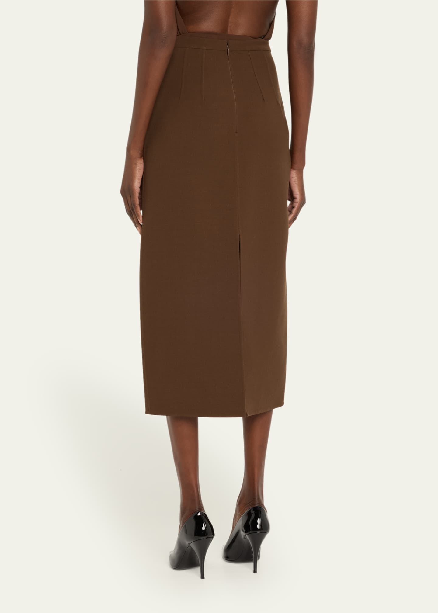 スカート MICHAEL KORS Women Skirts MR582L7GRY214 Brown Michael Kors Collection Double Slit Pencil Wool Skirt