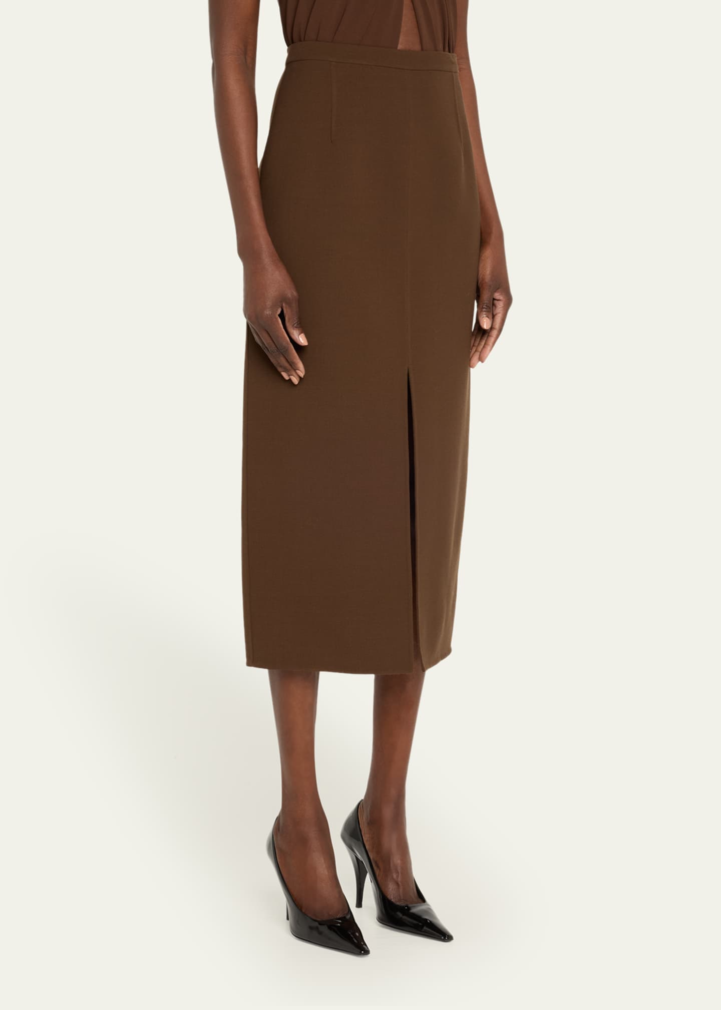 Michael Kors Collection Double Slit Pencil Wool Skirt