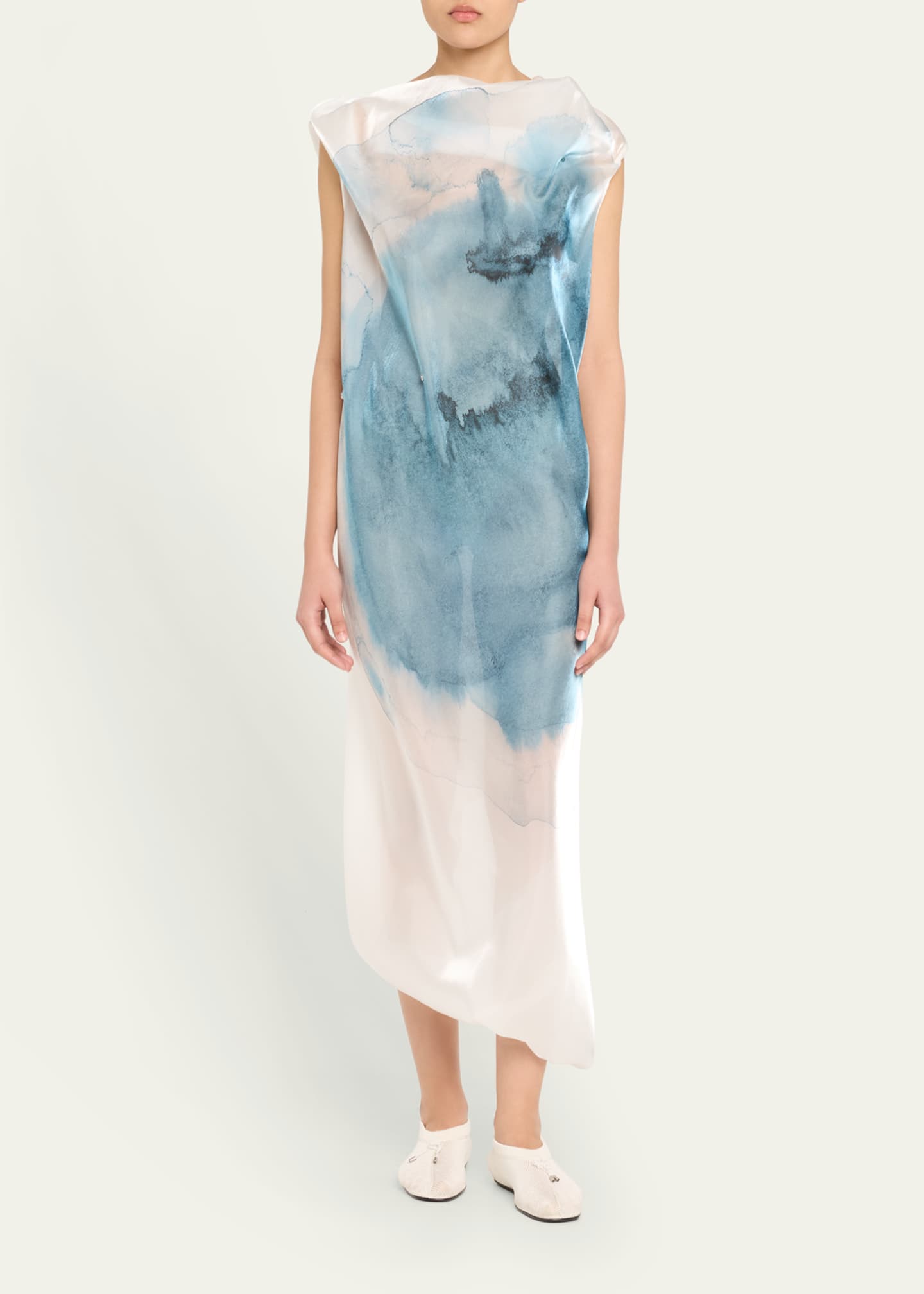 Eau Watercolor-Print Cowl-Neck Maxi Dress