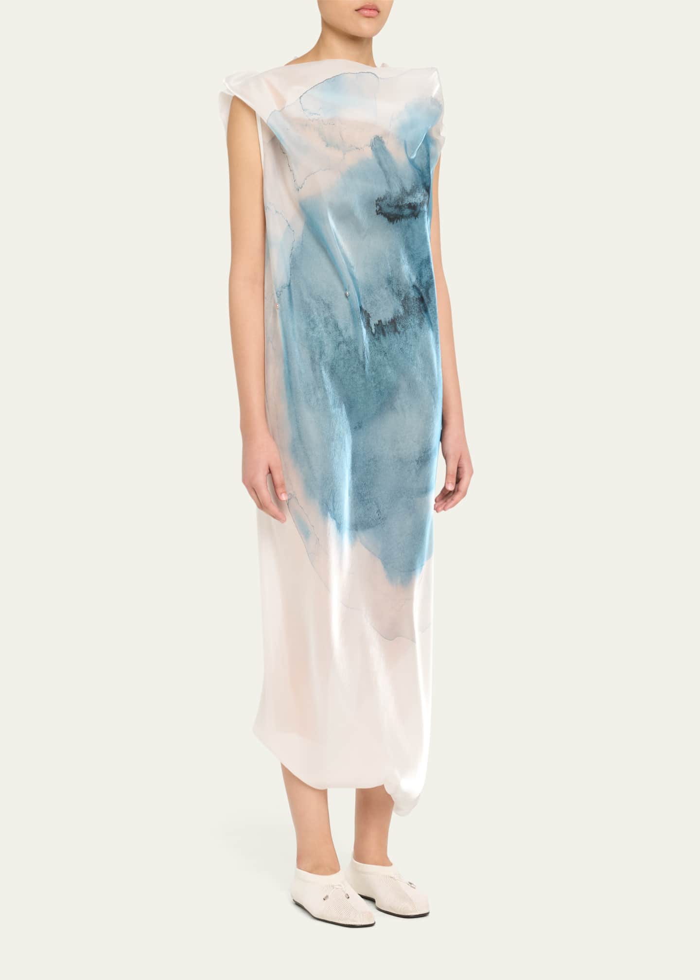Eau Watercolor-Print Cowl-Neck Maxi Dress