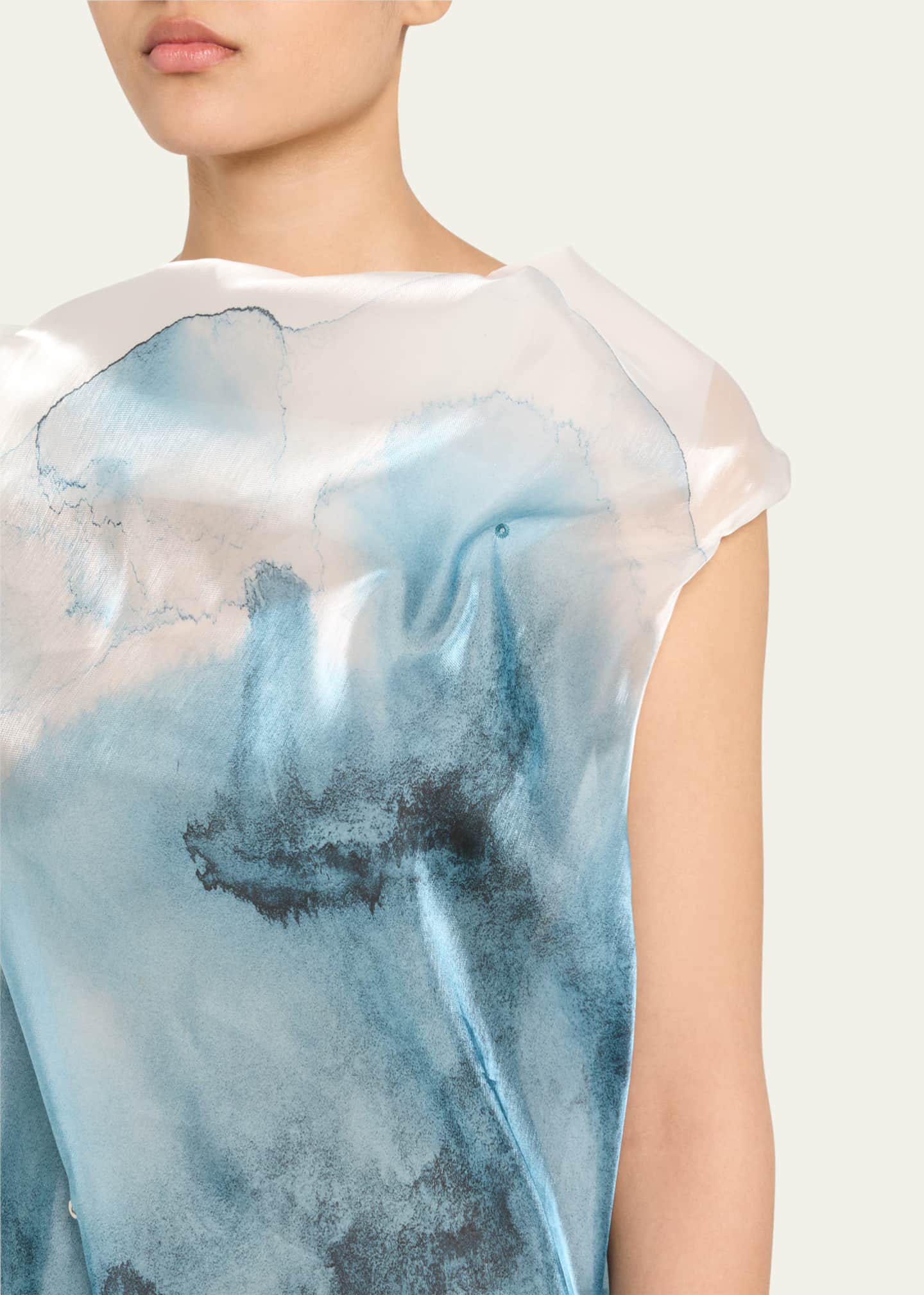 Eau Watercolor-Print Cowl-Neck Maxi Dress