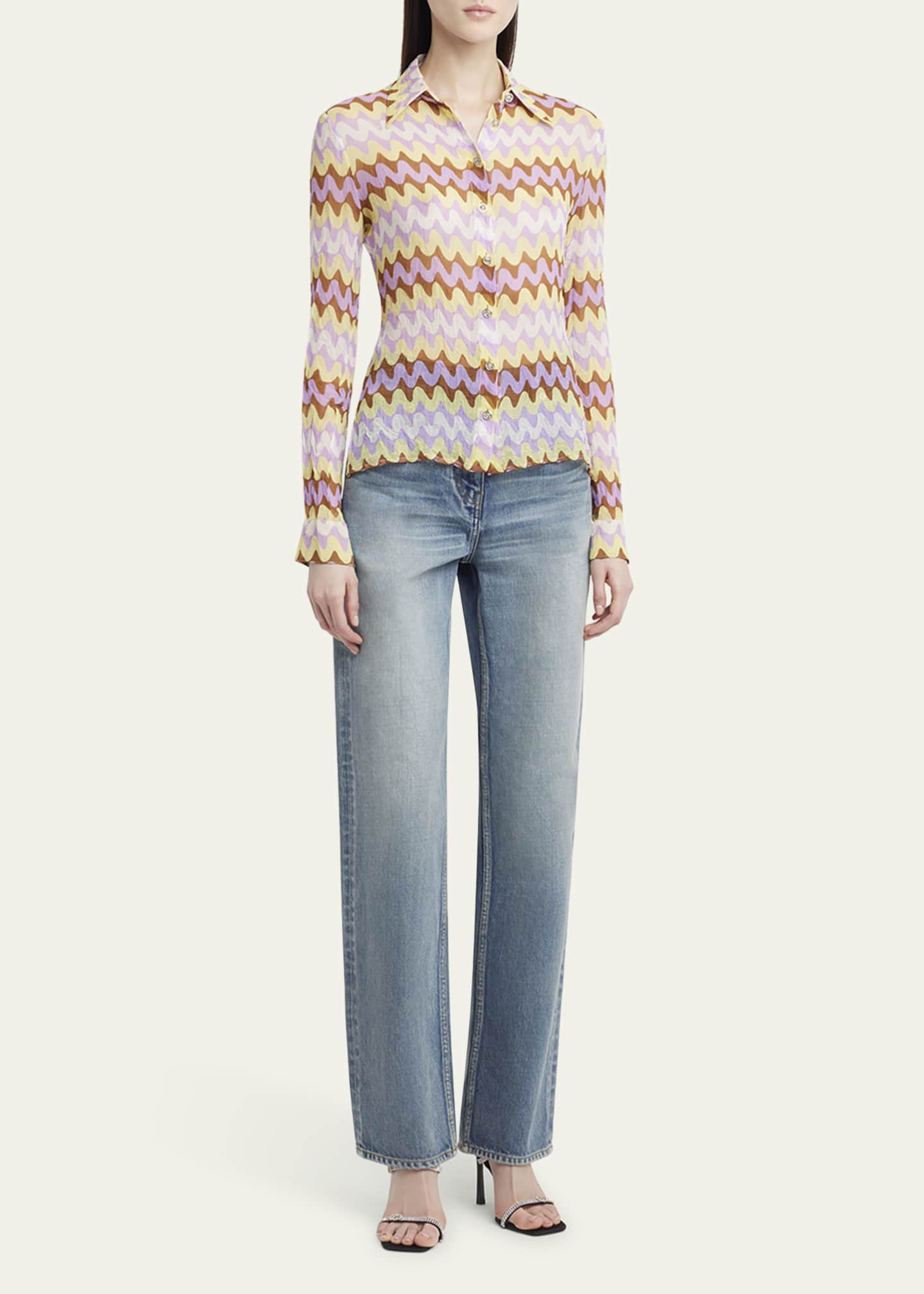 Versace Wave Print Button Down Shirt Image 2 of 5