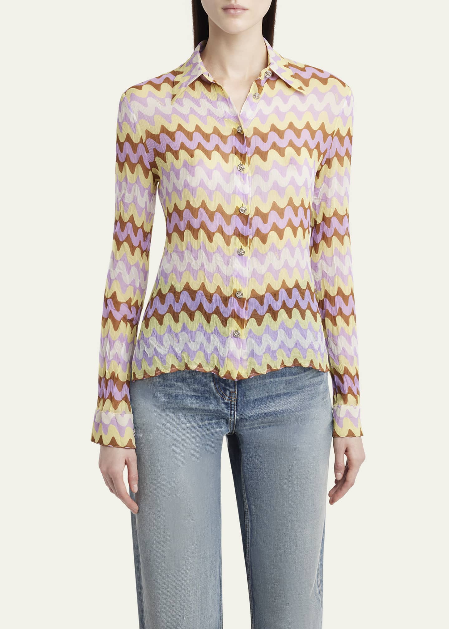 Versace Wave Print Button Down Shirt Image 4 of 5