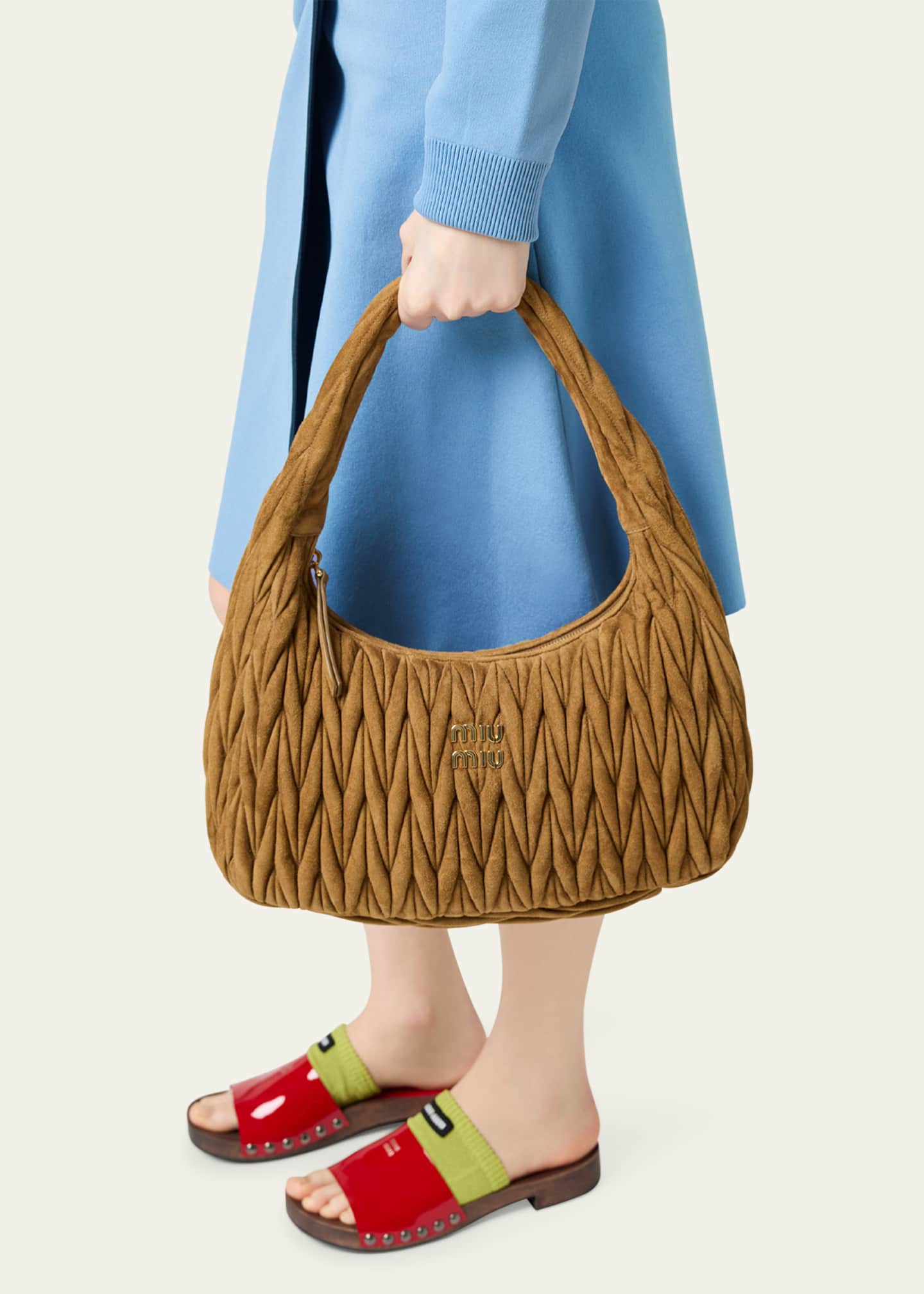 Miu Miu Wander Matelasse Suede Hobo Bag Image 2 of 4