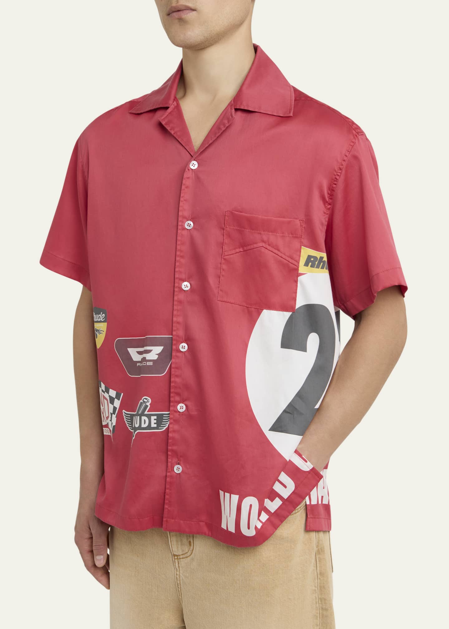 Rhude Men's Racing Patches Camp Shirt Image 4 of 5