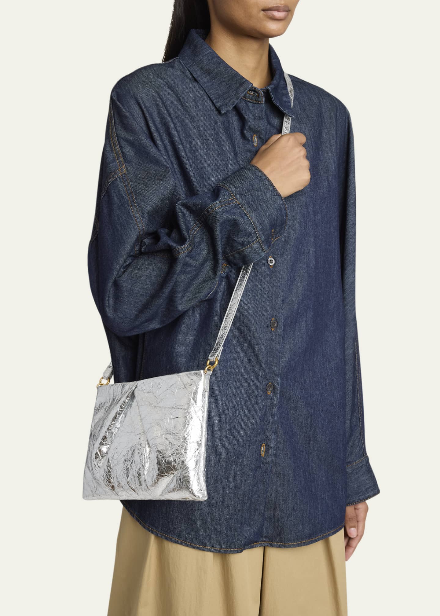 Dries Van Noten Metallic Leather Pouch Crossbody Bag Image 2 of 6