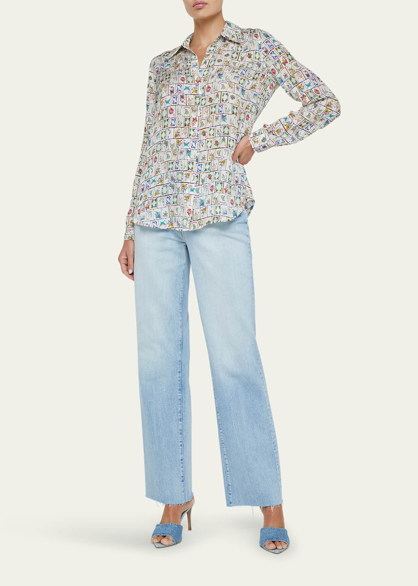 L'Agence Nina Mahjong Button-Front Silk Blouse Image 2 of 5