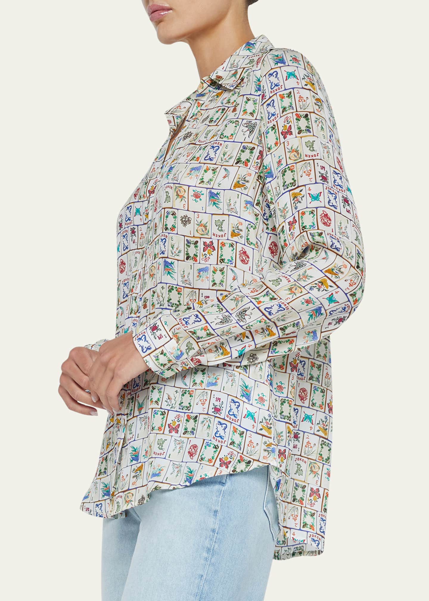 L'Agence Nina Mahjong Button-Front Silk Blouse Image 4 of 5