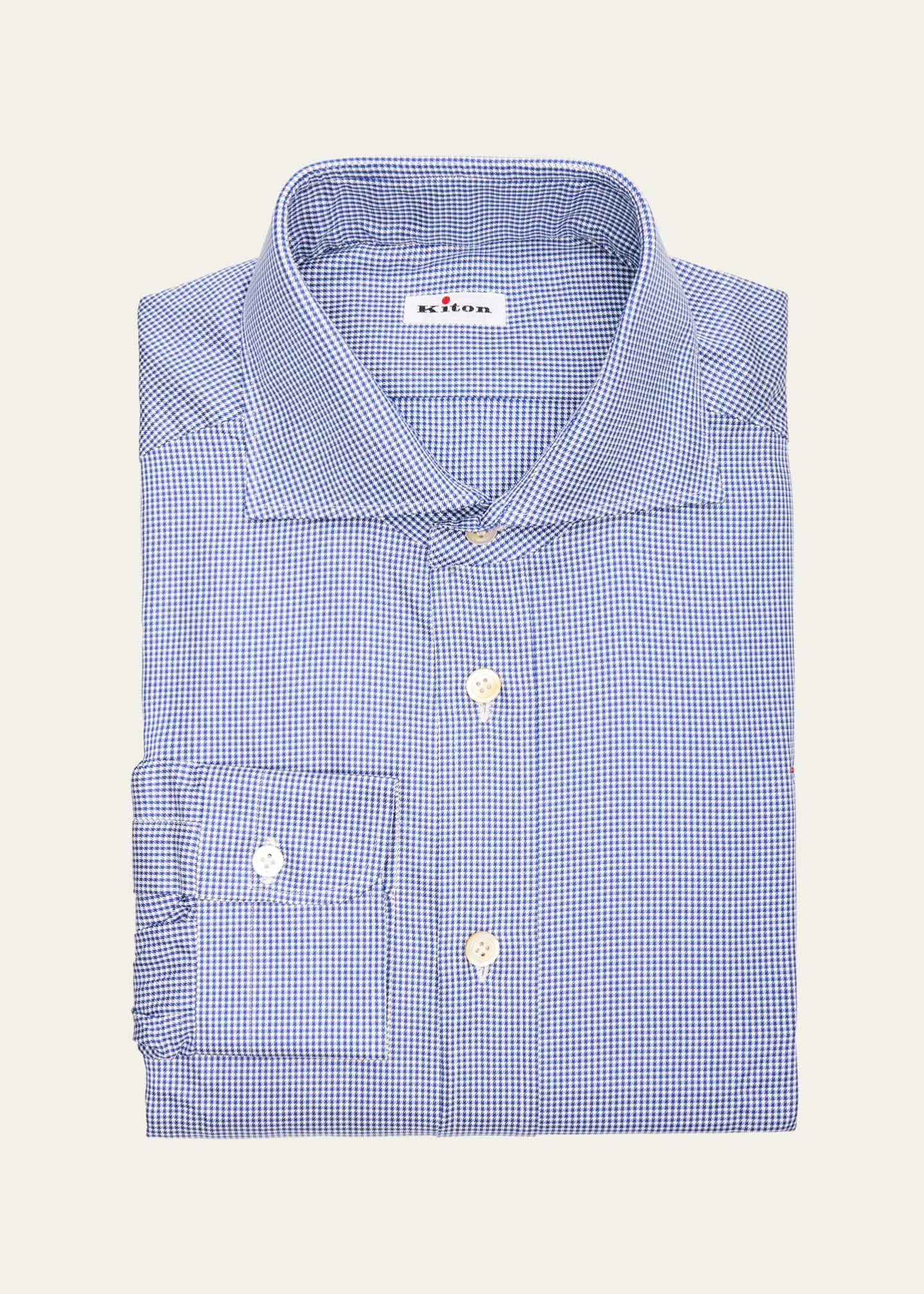 Kiton Men's Cotton Micro-Houndstooth Sport Shirt Image 1 of 2