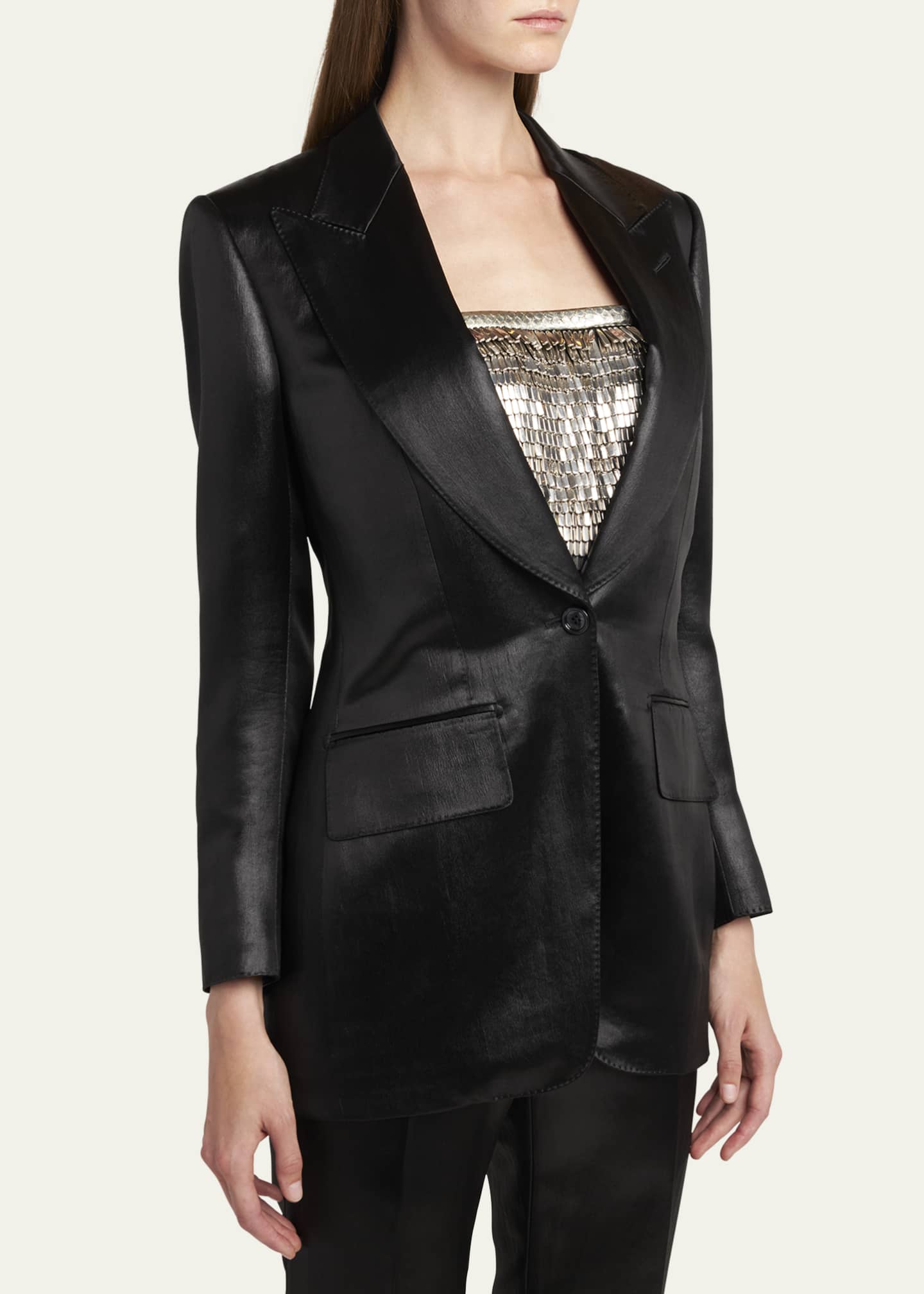 TOM FORD Liquid Satin Single-Breasted Blazer Jacket Image 4 of 5