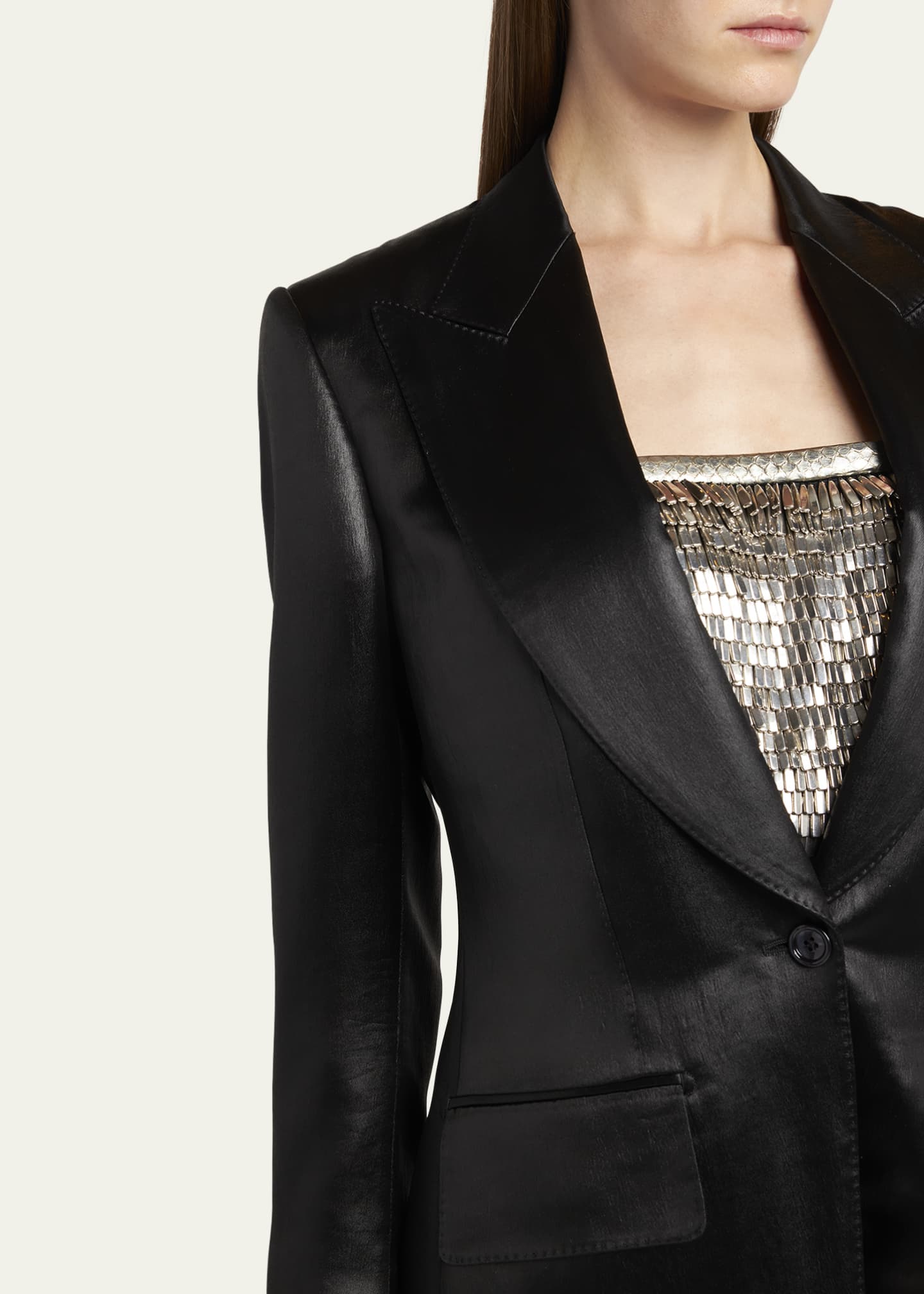 TOM FORD Liquid Satin Single-Breasted Blazer Jacket Image 5 of 5