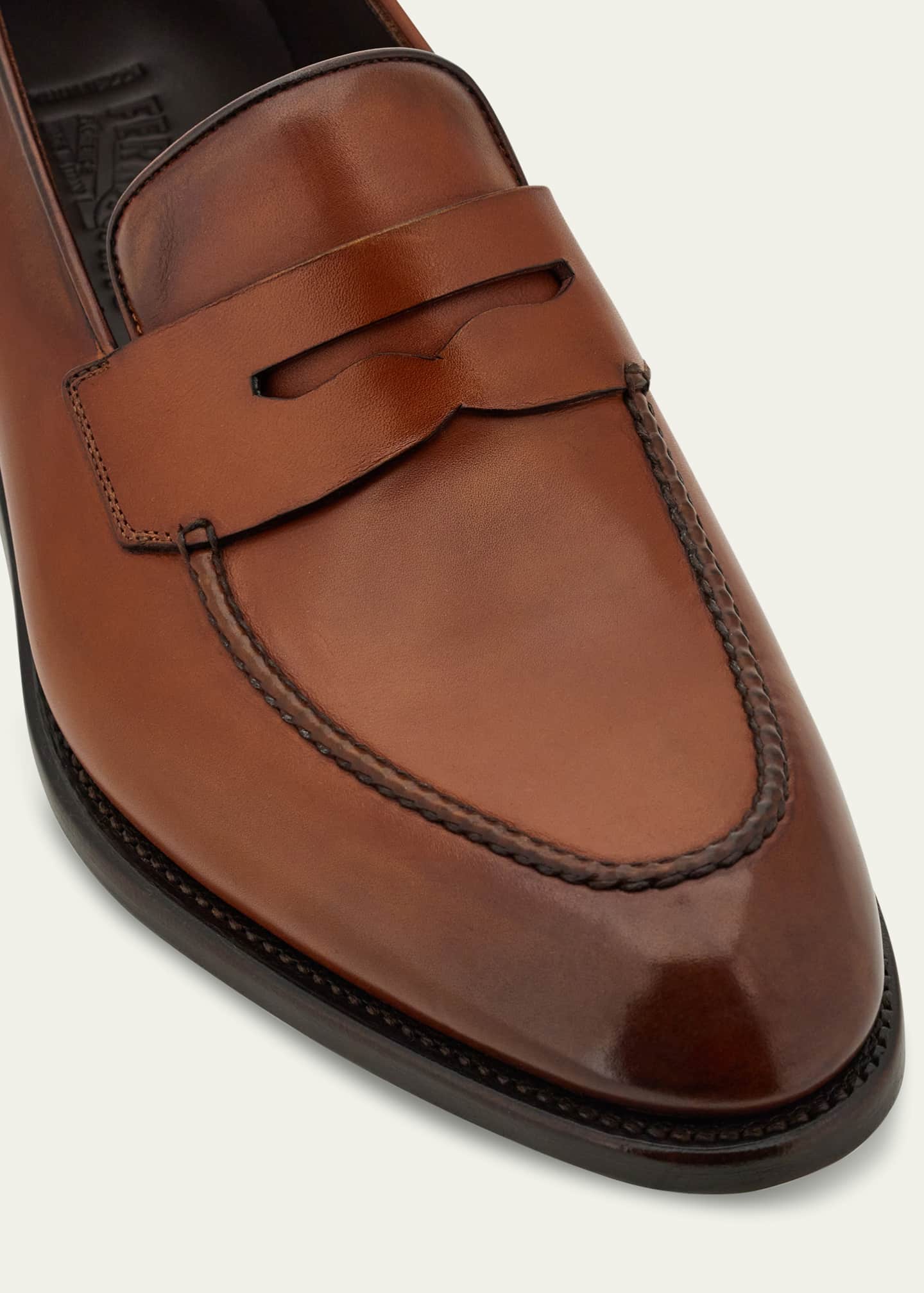 Ferragamo Men's Brandy Tramezza Leather Penny Loafers Image 3 of 3