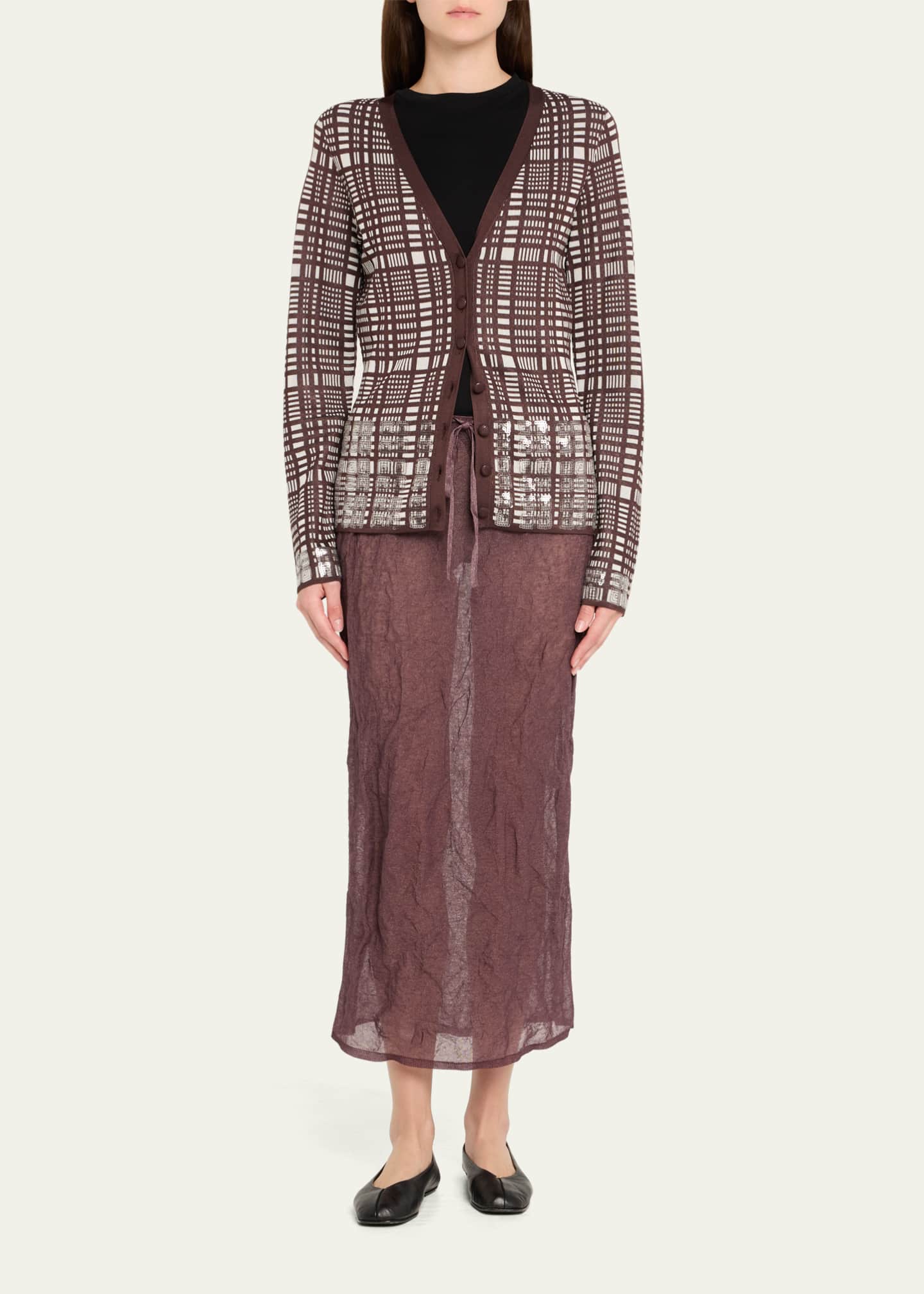 ZANKOV Elise Sequined Check V-Neck Cardigan Image 2 of 5