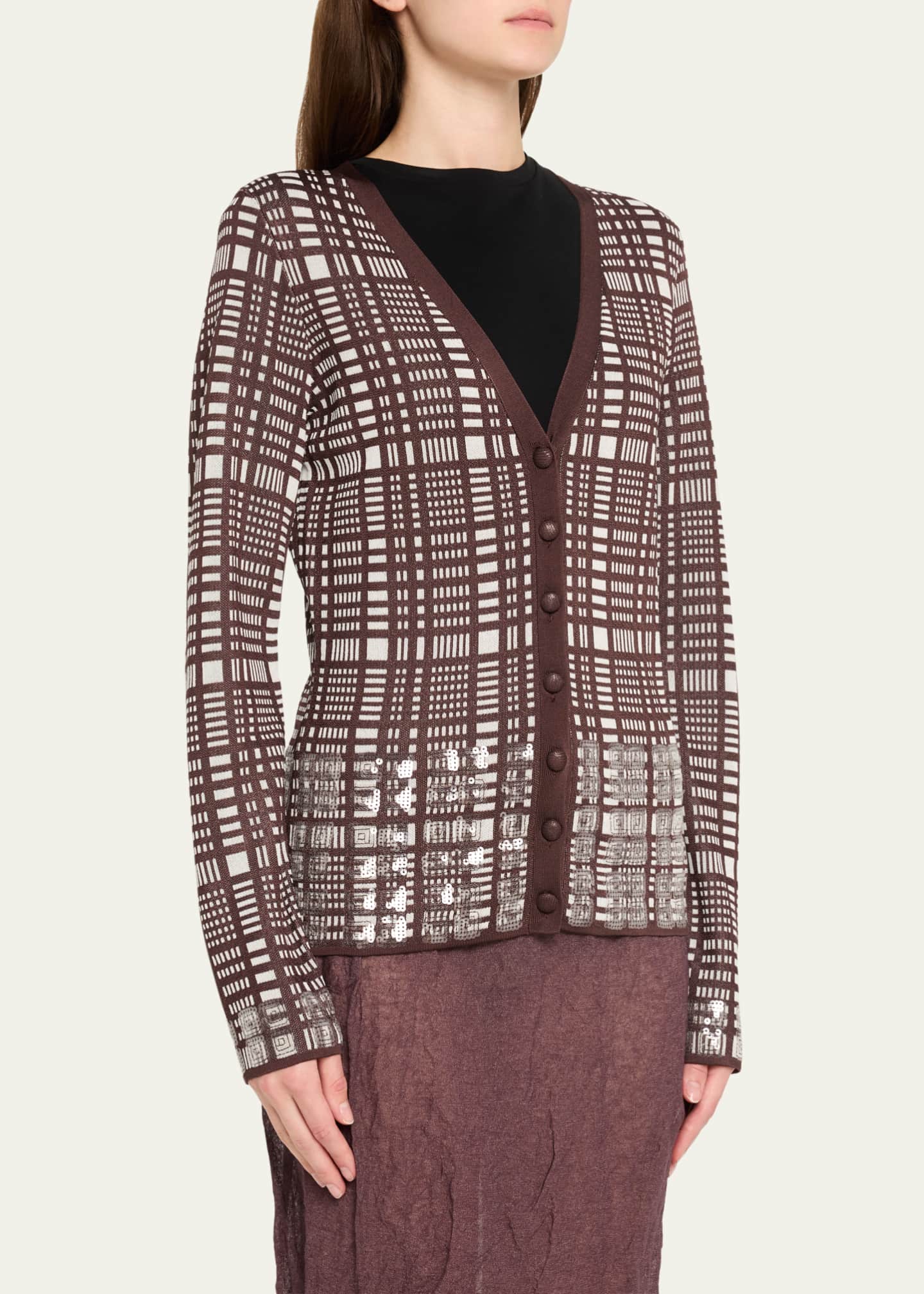 ZANKOV Elise Sequined Check V-Neck Cardigan Image 4 of 5