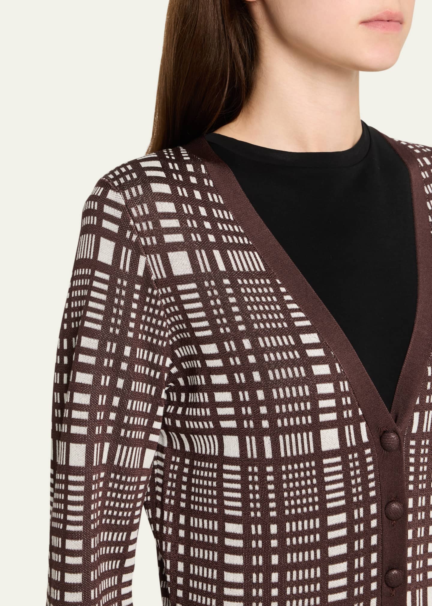 ZANKOV Elise Sequined Check V-Neck Cardigan Image 5 of 5