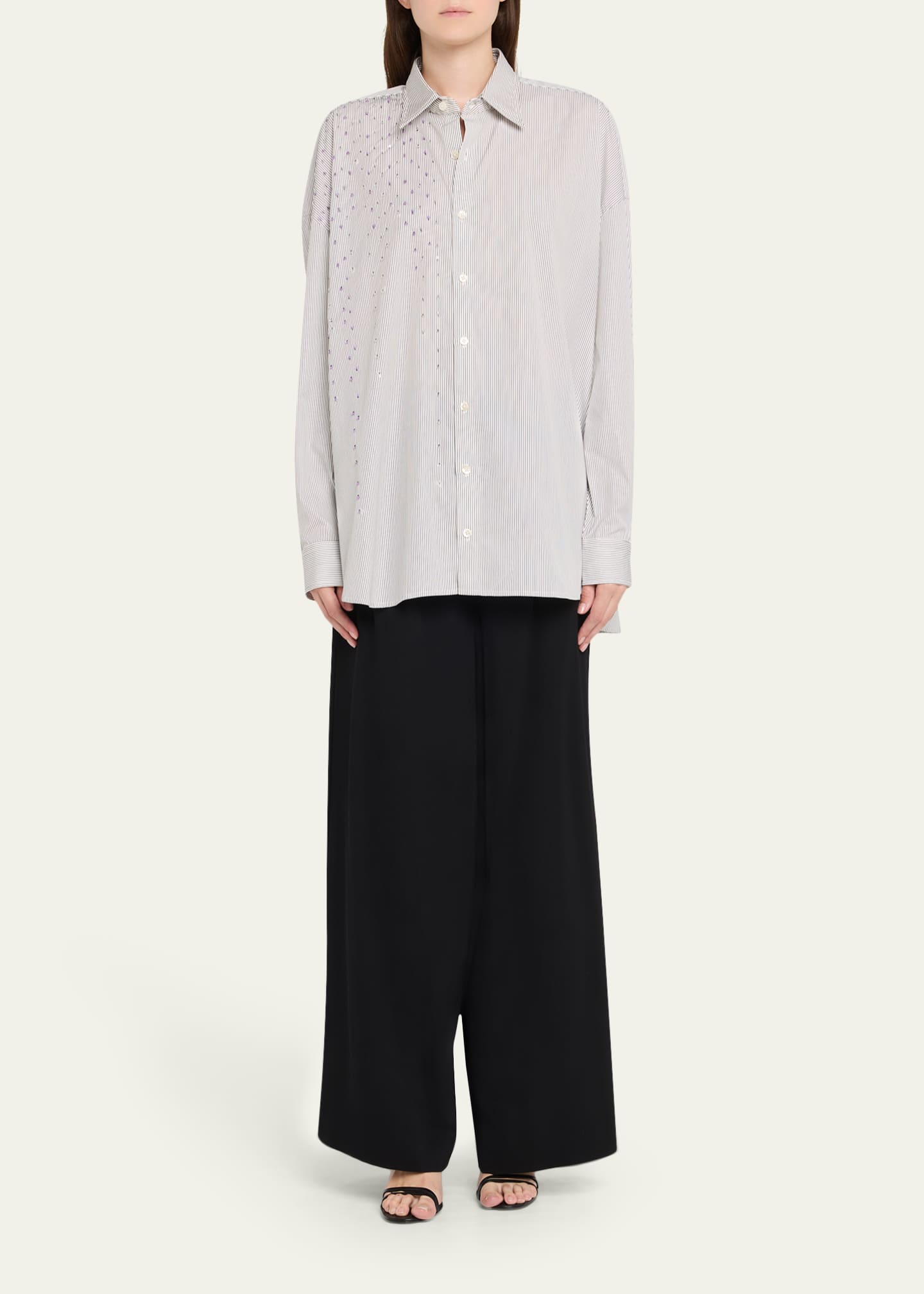 Raiven Paillette Striped Button-Down Shirt - Thumbnail 2