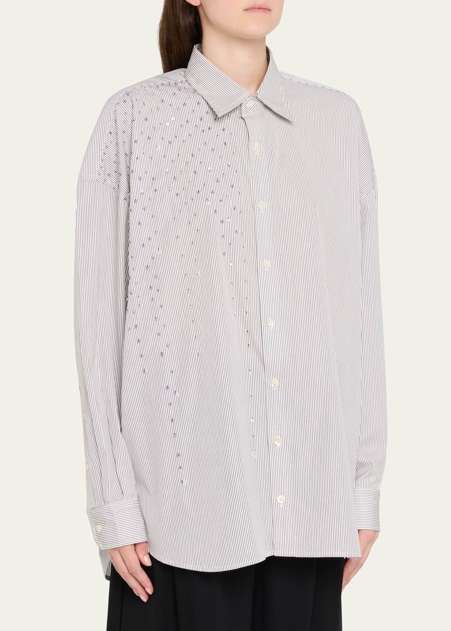 Raiven Paillette Striped Button-Down Shirt - Thumbnail 3