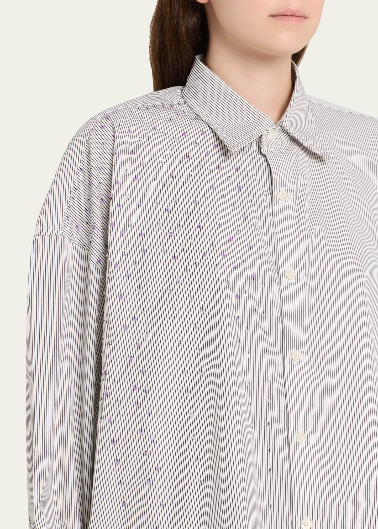 Raiven Paillette Striped Button-Down Shirt - Thumbnail 5