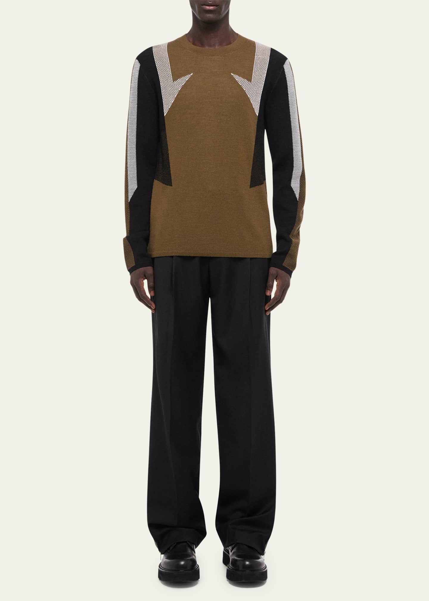 Helmut Lang Men's Wool Mesh Paneled Sweater Image 2 of 5