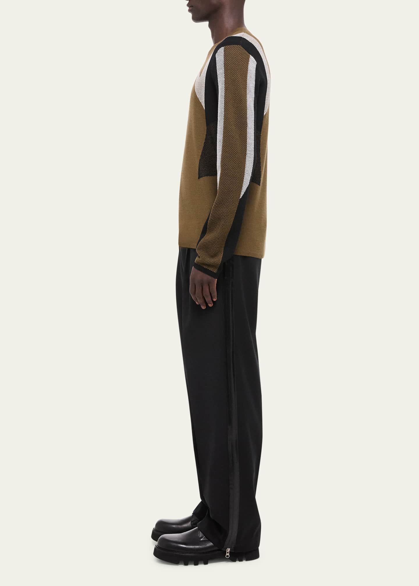 Helmut Lang Men's Wool Mesh Paneled Sweater Image 4 of 5
