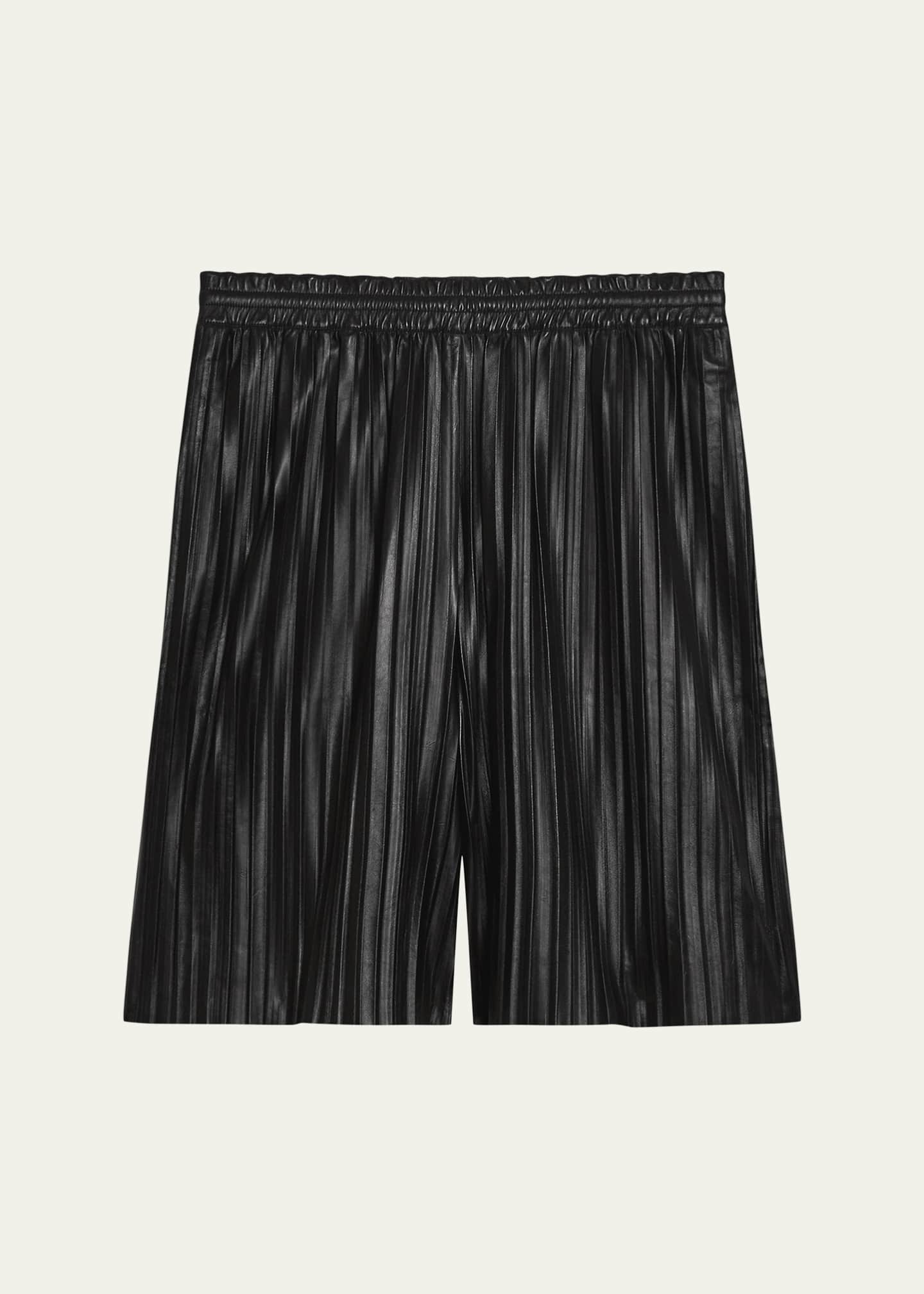 Helmut Lang Men's Pleated Leather Pull-On Shorts Image 1 of 5