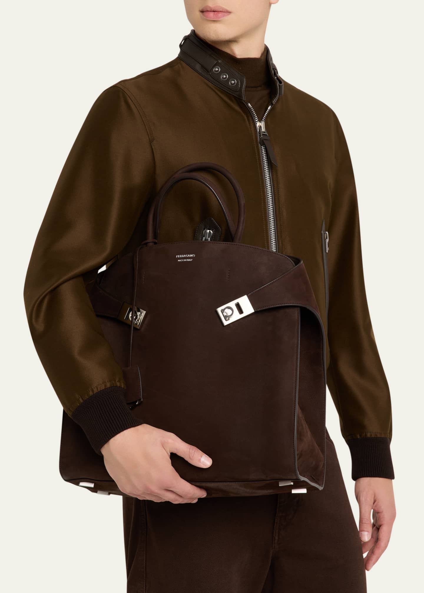 Ferragamo Men's Hug Leather Tote Bag Image 2 of 5