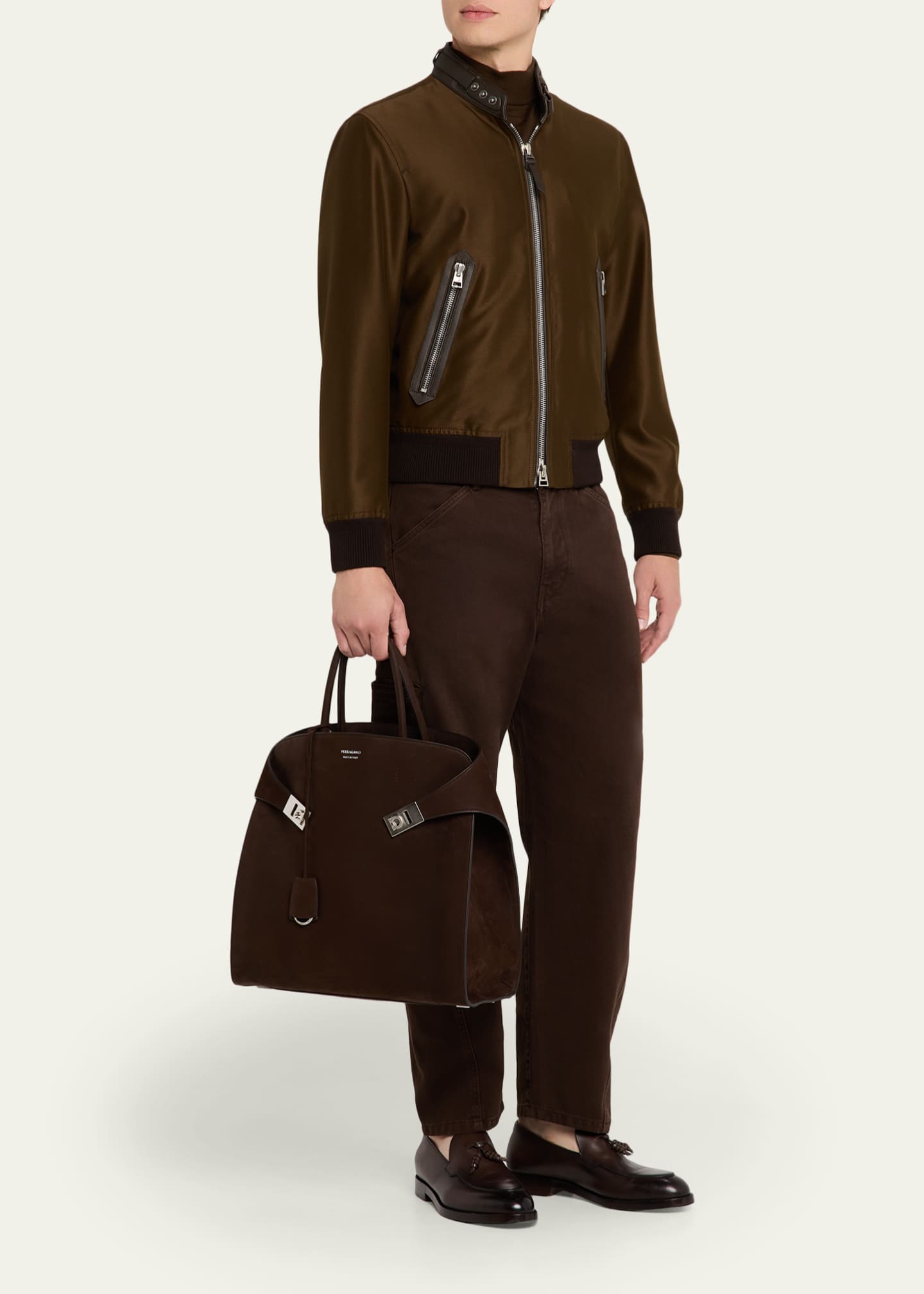 Ferragamo Men's Hug Leather Tote Bag Image 5 of 5