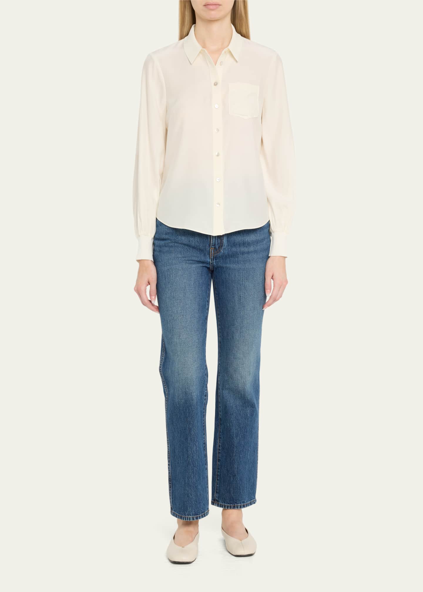 Cinq a Sept Karina Button-Front Silk Top Image 2 of 5