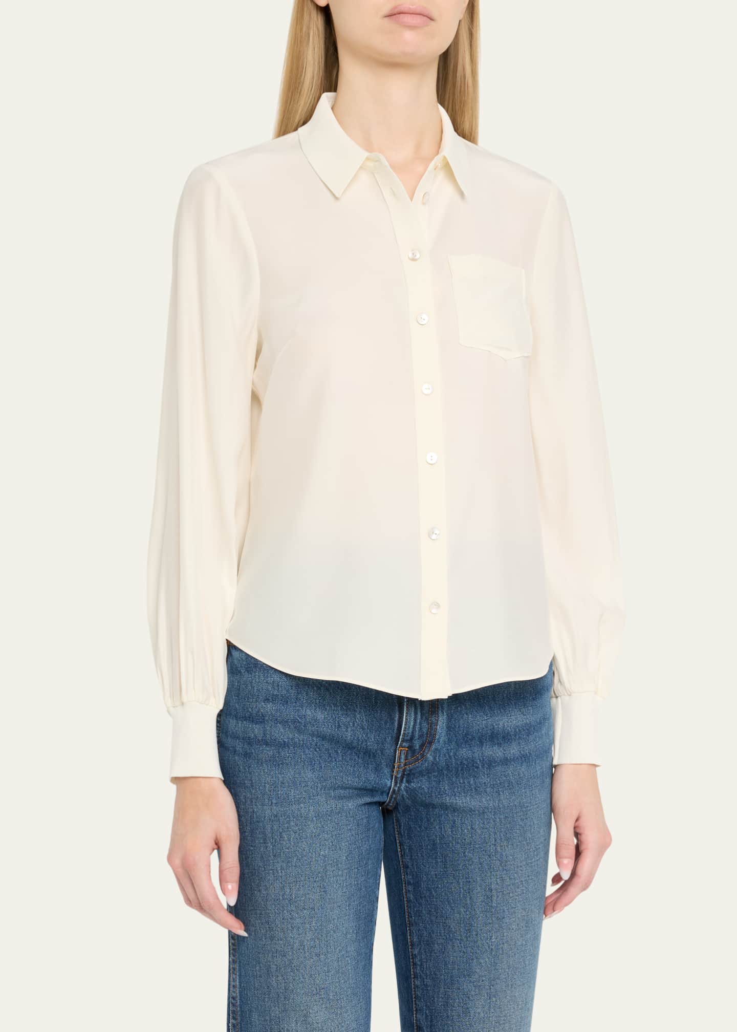 Cinq a Sept Karina Button-Front Silk Top Image 4 of 5