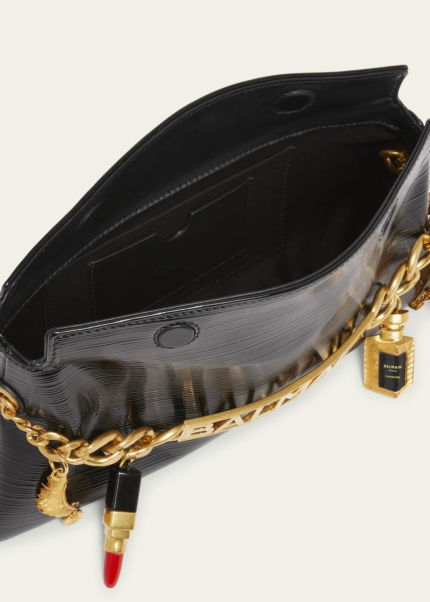 Balmain 1945 Pouch Clutch Bag in Striped Patent Leather with Charms Image 4 of 6