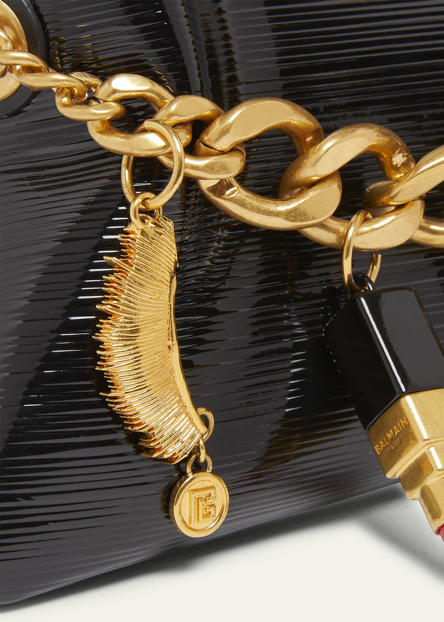 Balmain 1945 Pouch Clutch Bag in Striped Patent Leather with Charms Image 6 of 6