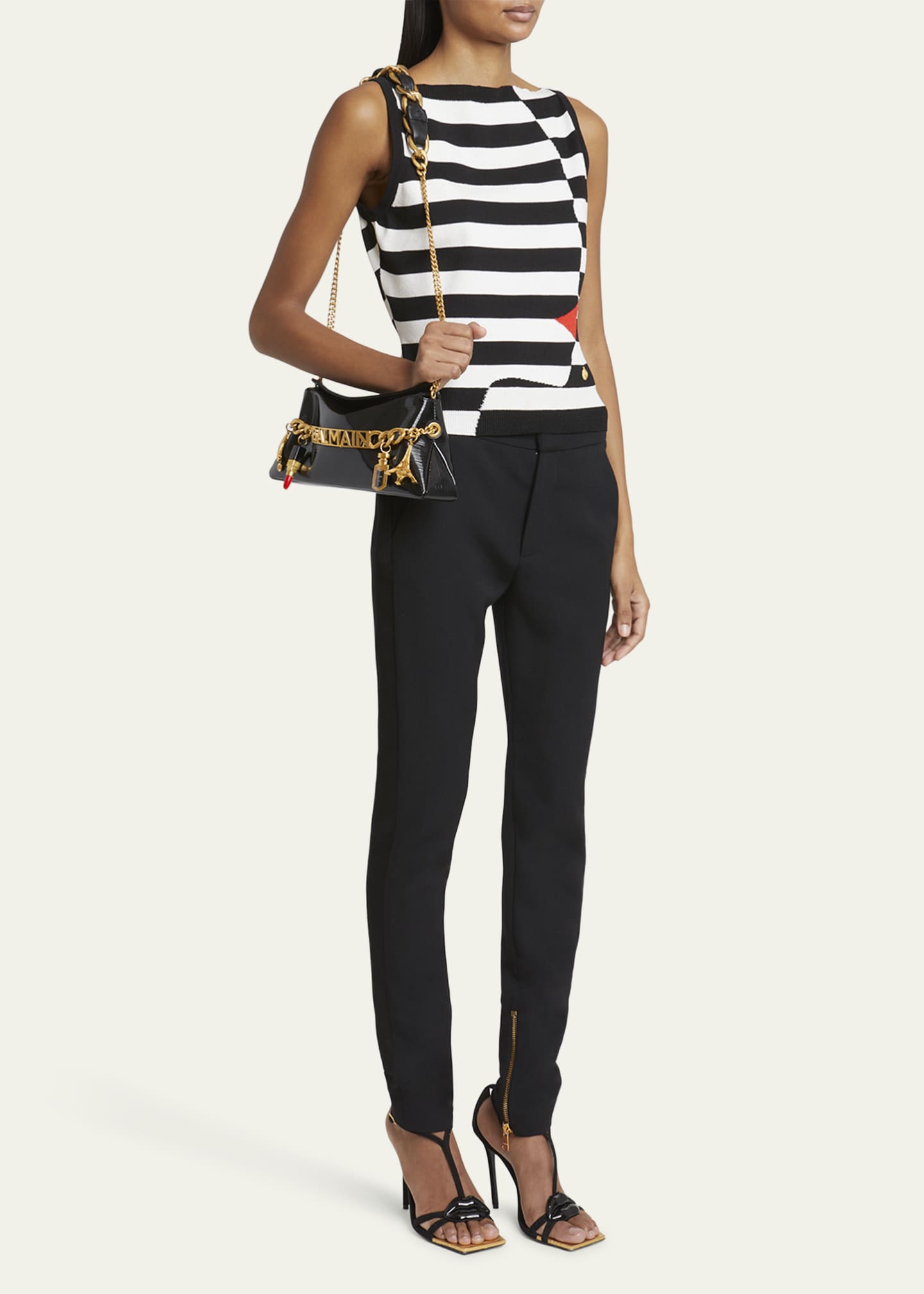 Balmain 1945 Pouch Clutch Bag in Striped Patent Leather with Charms Image 5 of 6