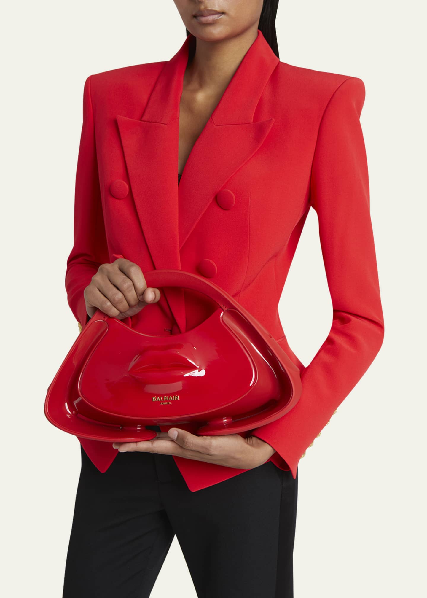 Balmain Jolie Madame Small Lips Top-Handle Bag in Patent Faux Leather Image 2 of 5