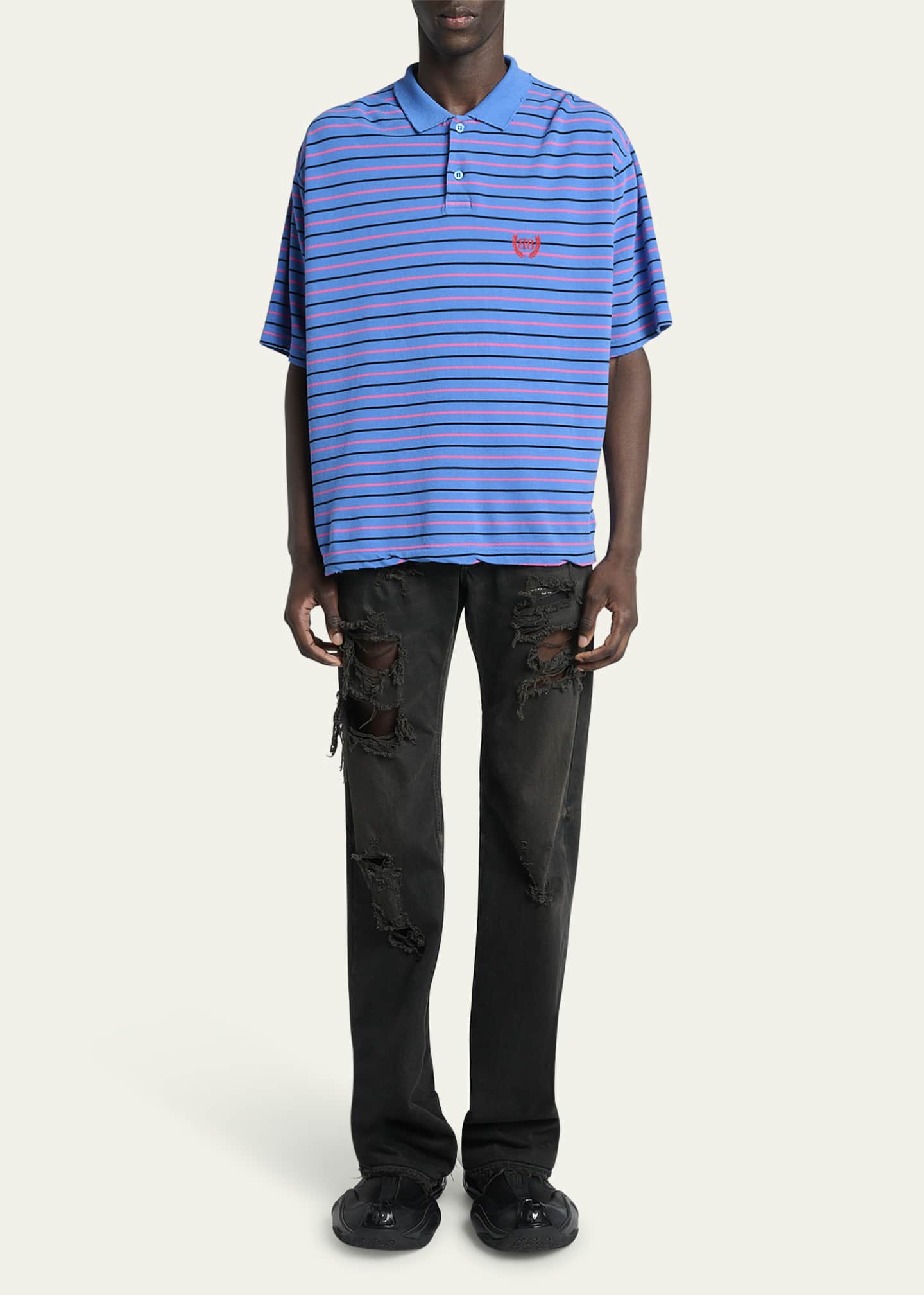Balenciaga Men's Striped Pique Polo Shirt Image 2 of 5