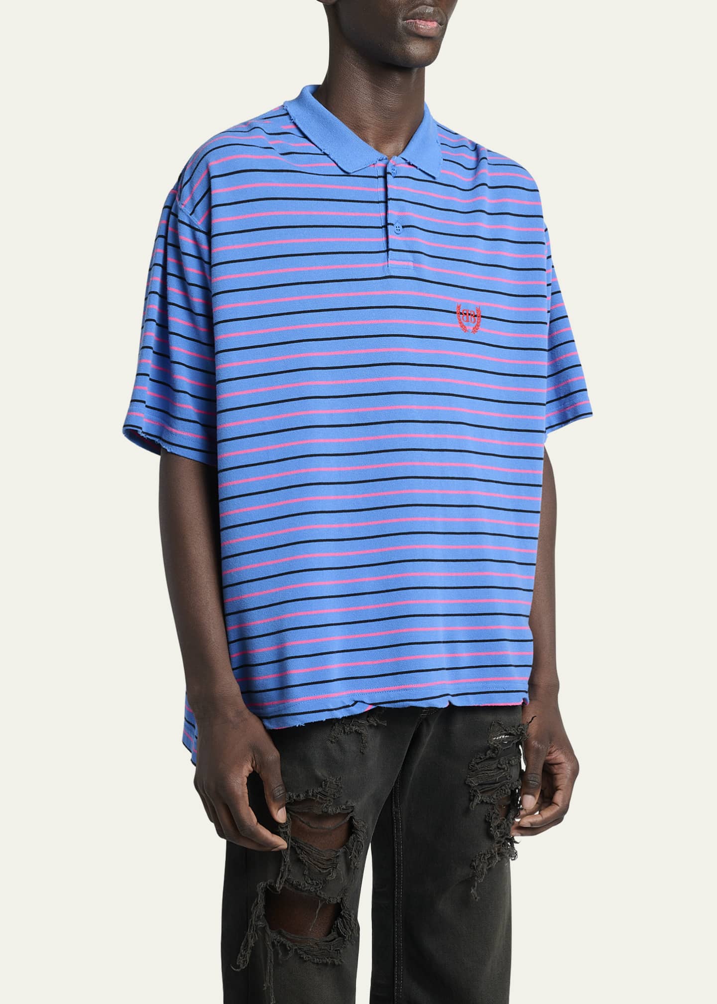 Balenciaga Men's Striped Pique Polo Shirt Image 4 of 5