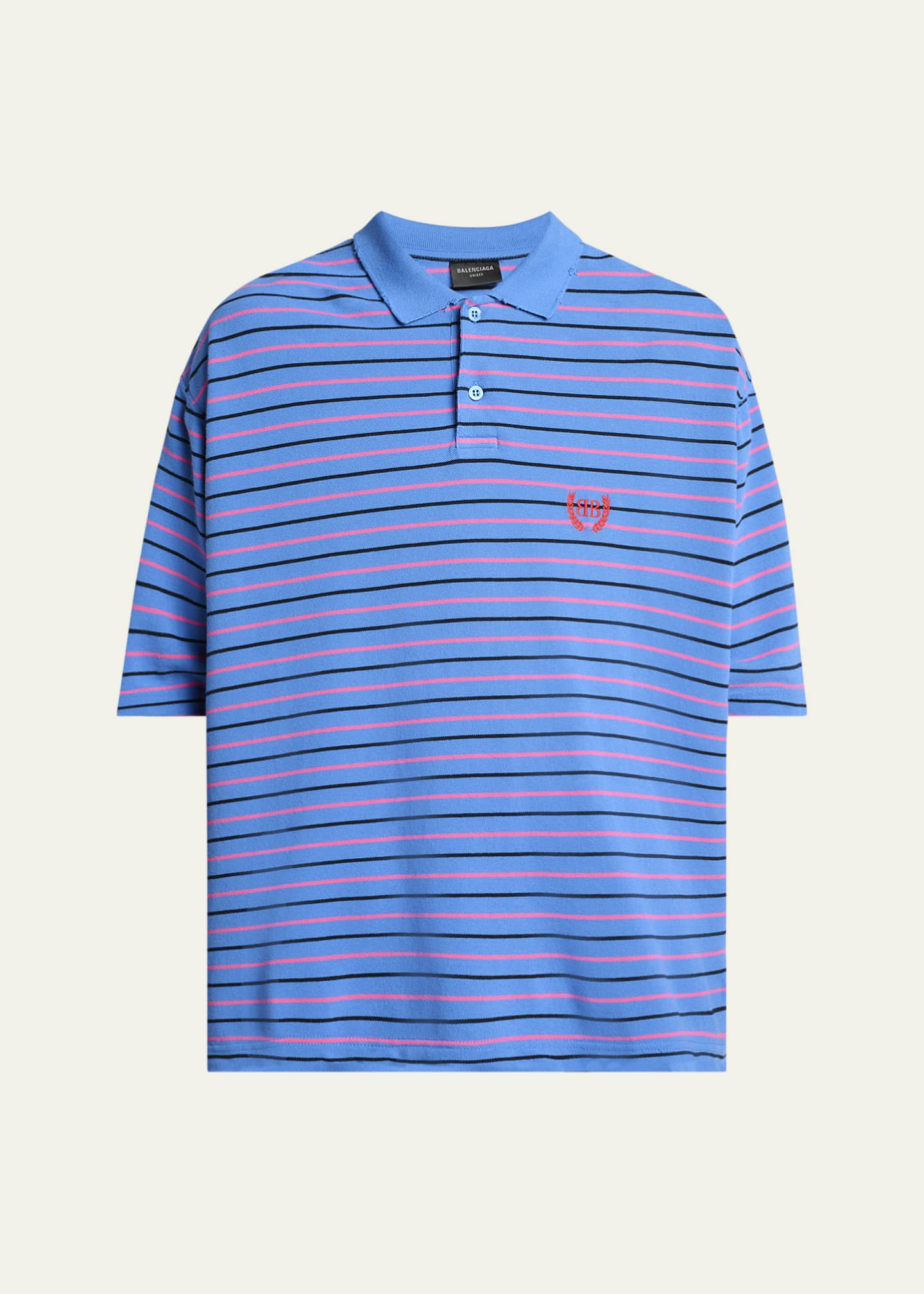 Balenciaga Men's Striped Pique Polo Shirt Image 1 of 5