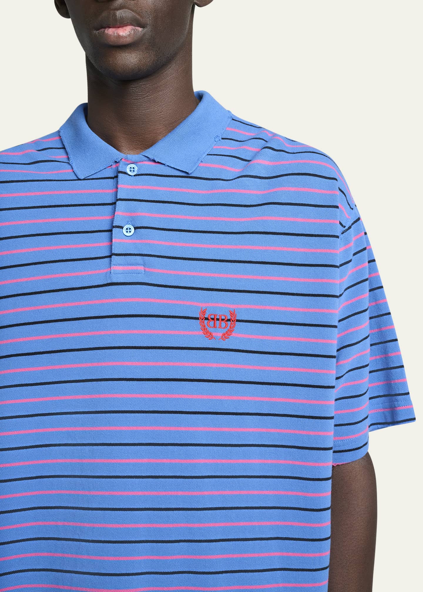 Balenciaga Men's Striped Pique Polo Shirt Image 5 of 5