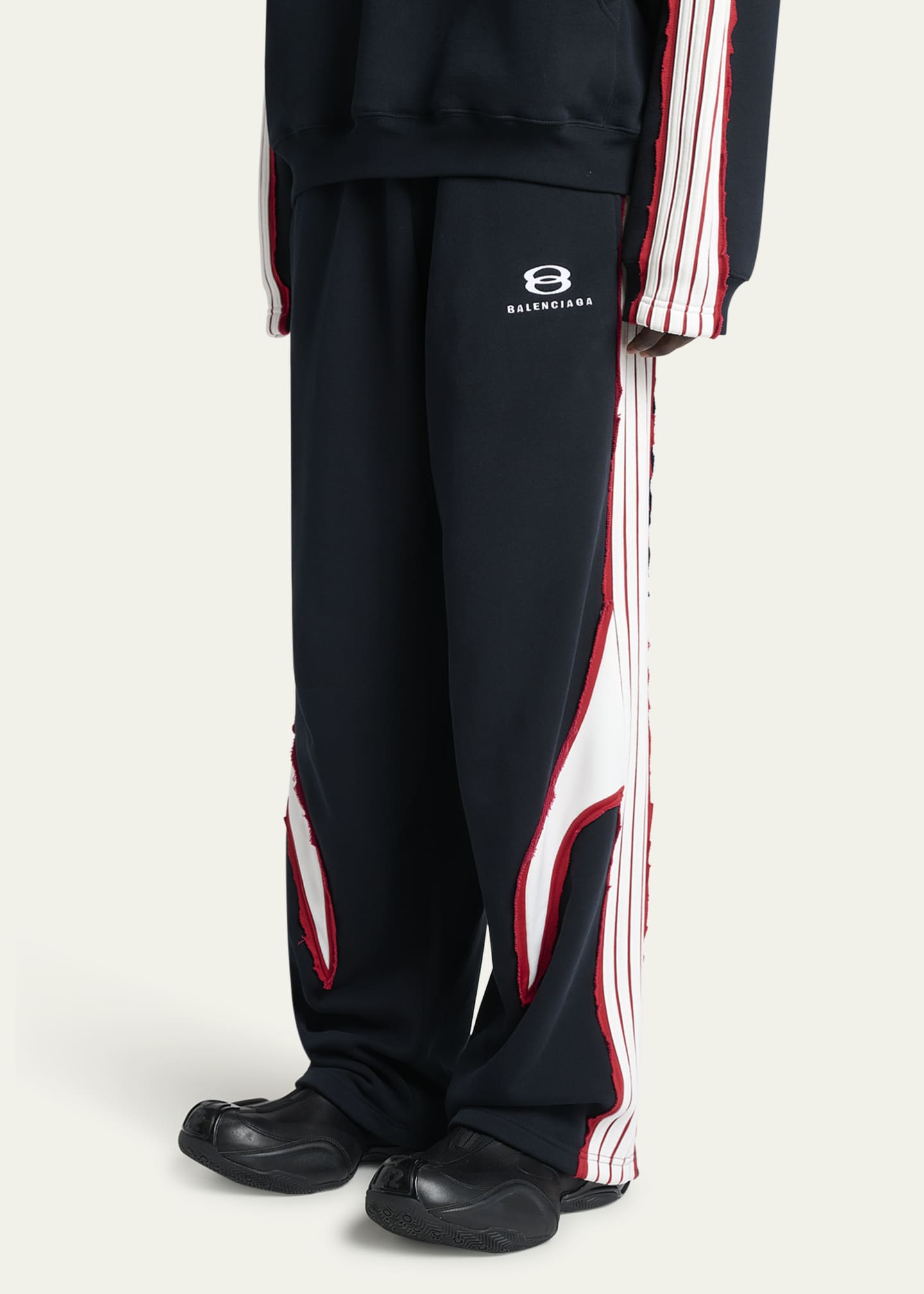 Balenciaga Men's Cut-Up Oversized Unity Sports Icon Pants Image 4 of 5