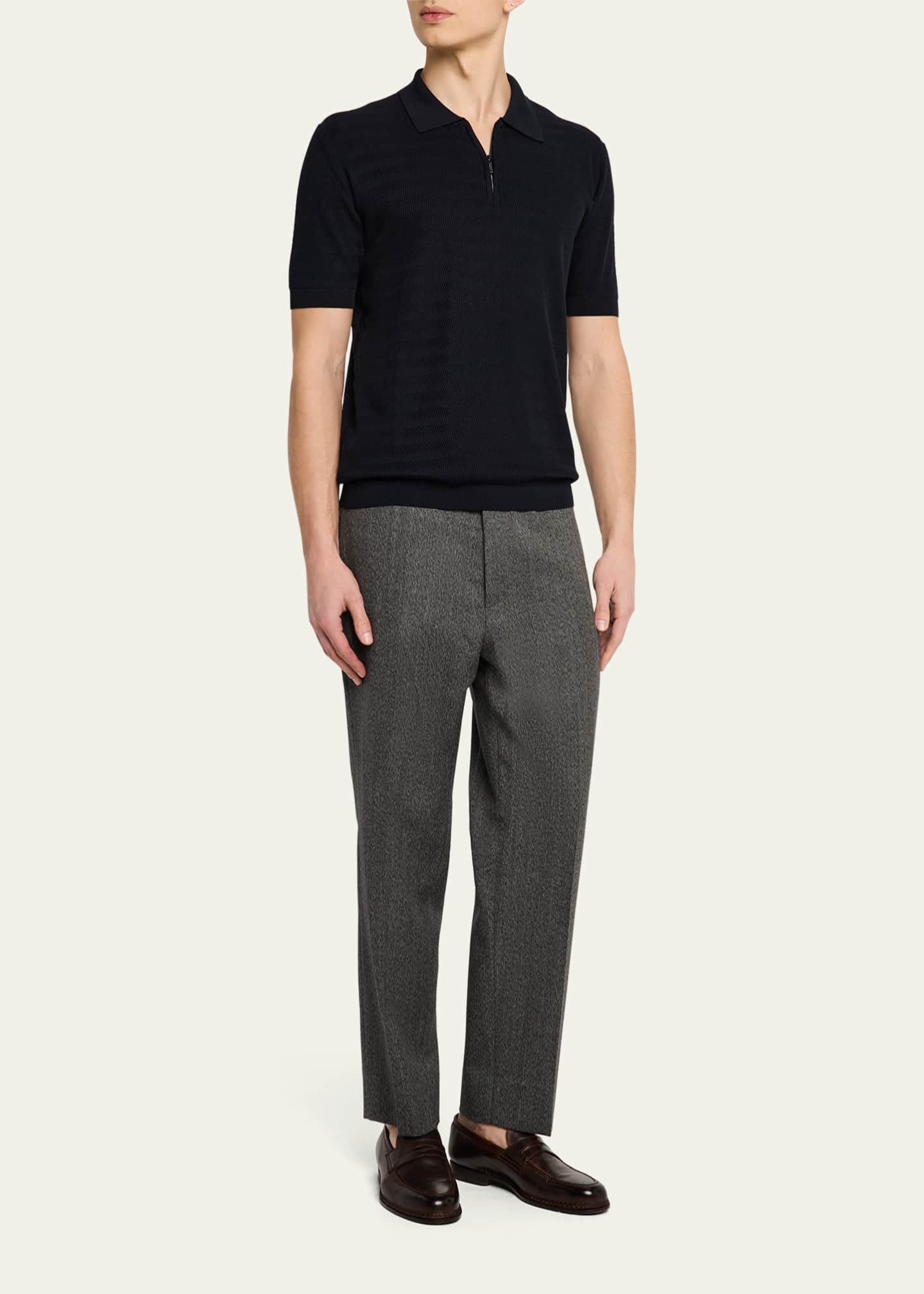 Baldassari Men's Silk and Cotton Quarter-Zip Polo Shirt Image 2 of 5