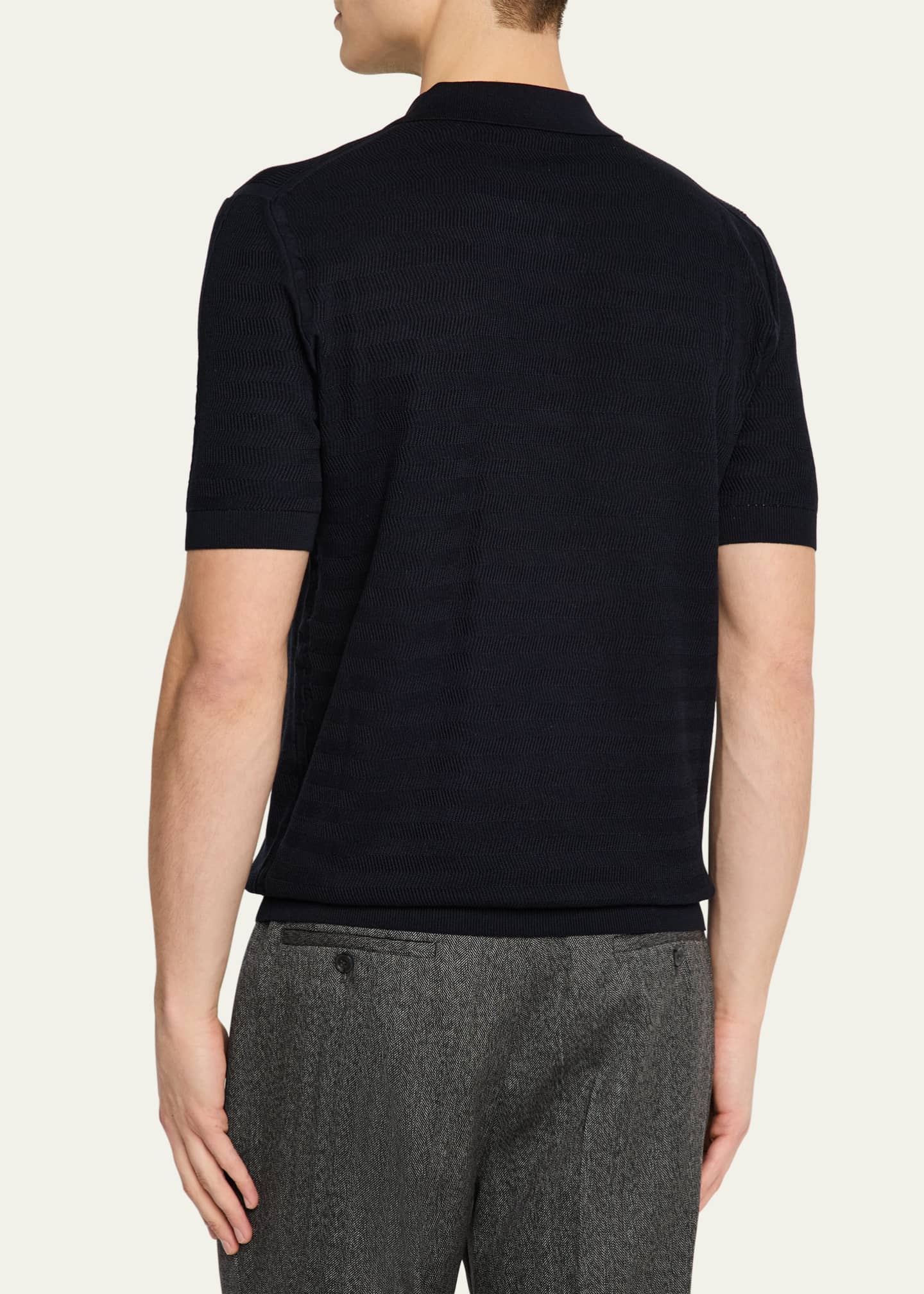 Baldassari Men's Silk and Cotton Quarter-Zip Polo Shirt Image 3 of 5