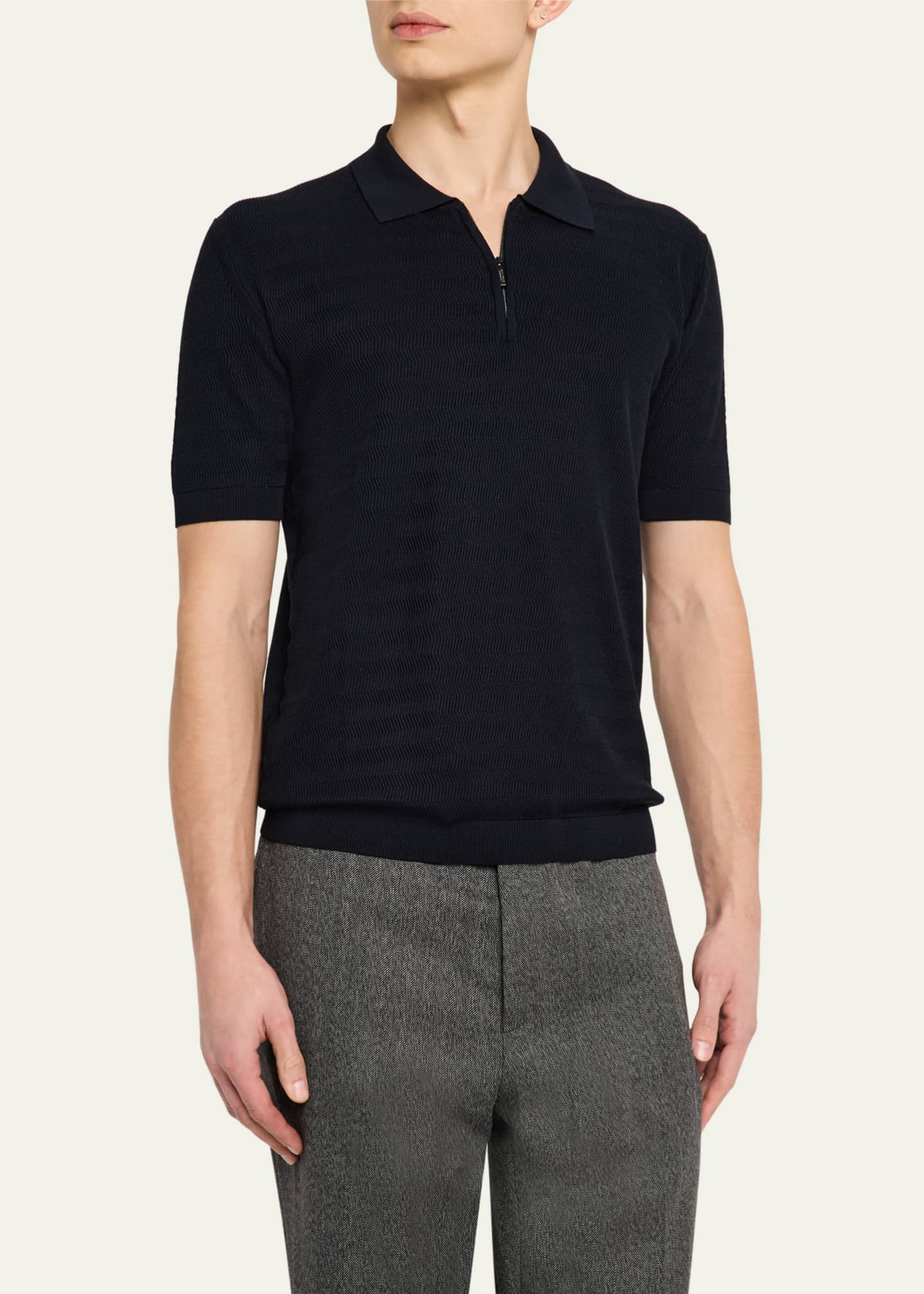 Baldassari Men's Silk and Cotton Quarter-Zip Polo Shirt Image 4 of 5