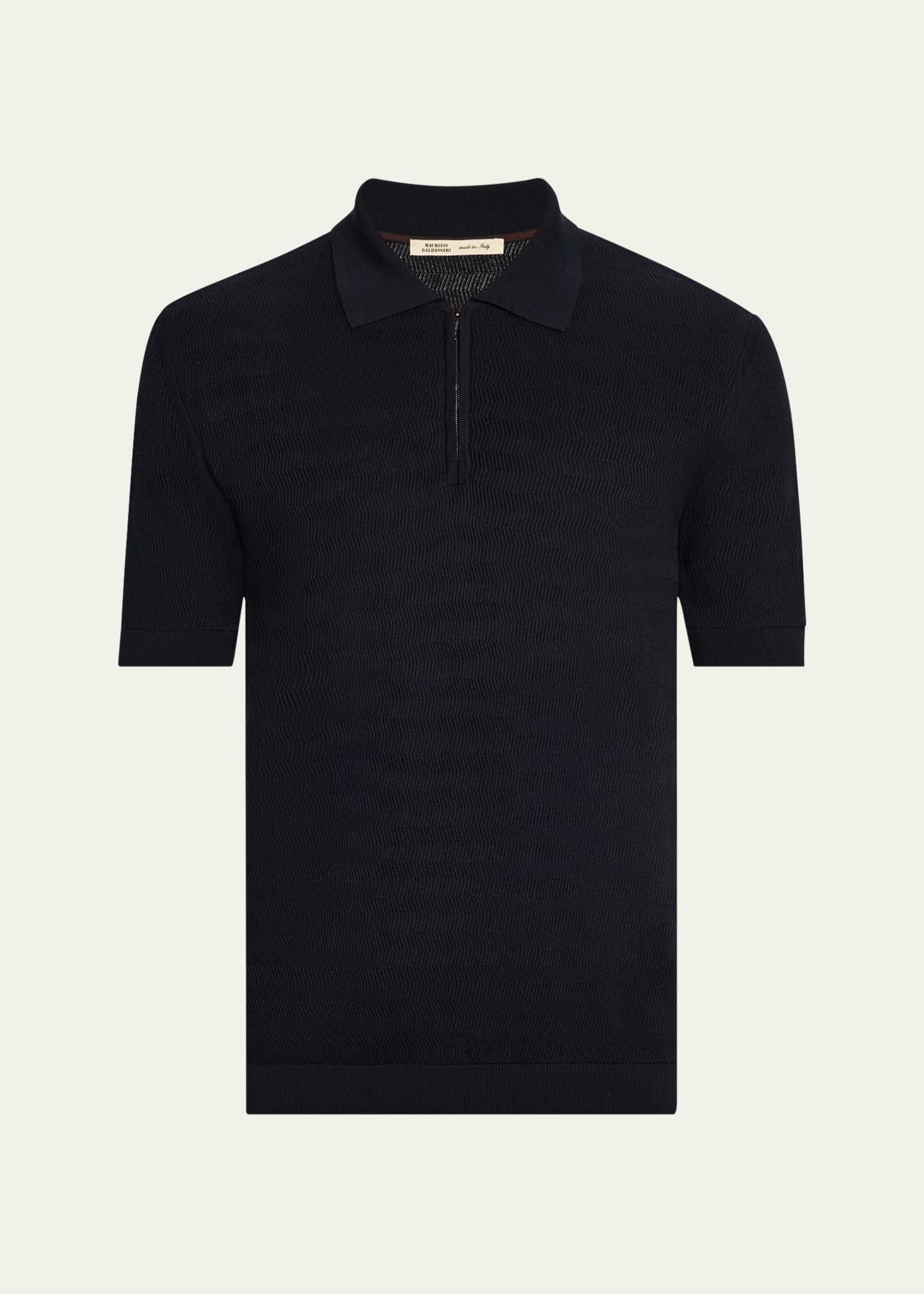 Baldassari Men's Silk and Cotton Quarter-Zip Polo Shirt Image 1 of 5