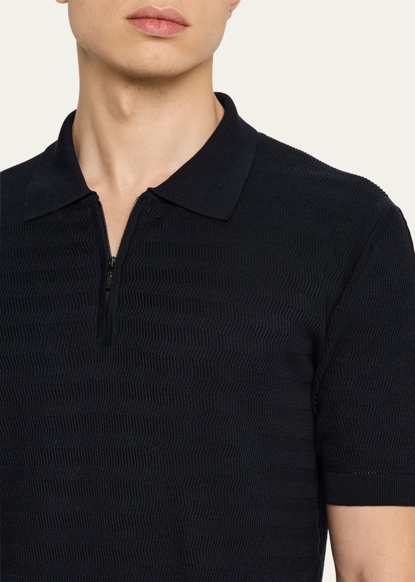 Baldassari Men's Silk and Cotton Quarter-Zip Polo Shirt Image 5 of 5