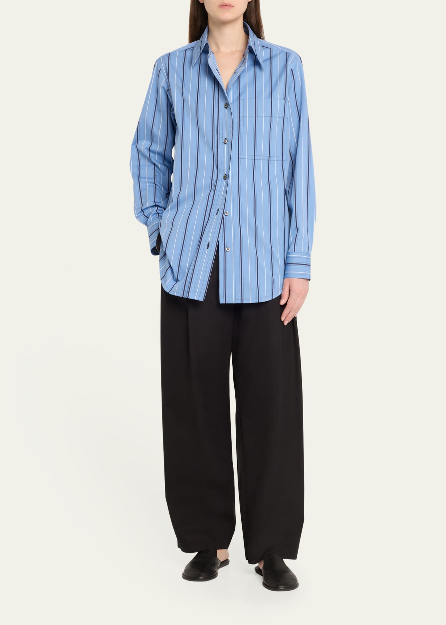Brioni Stripe Button Down Cotton Twill Shirt Image 2 of 5